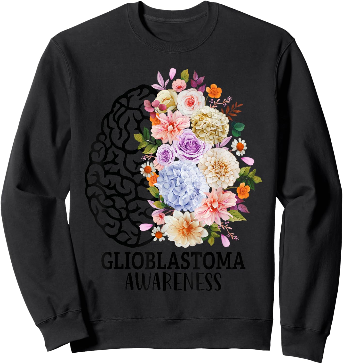 Floral Glioblastoma Awareness Month Brain Cancer Go Gray Sweatshirt - Sweatshirt | Black