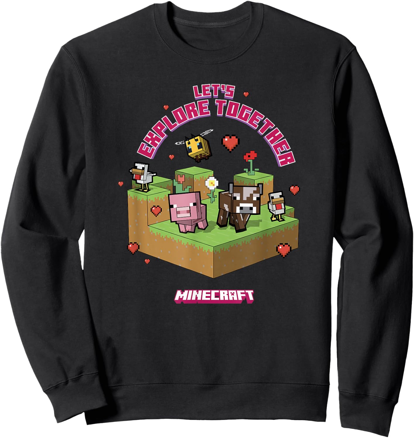 Minecraft Valentine's Day Let's Explore Together Group Shot Sweatshirt - Sweatshirt | Black