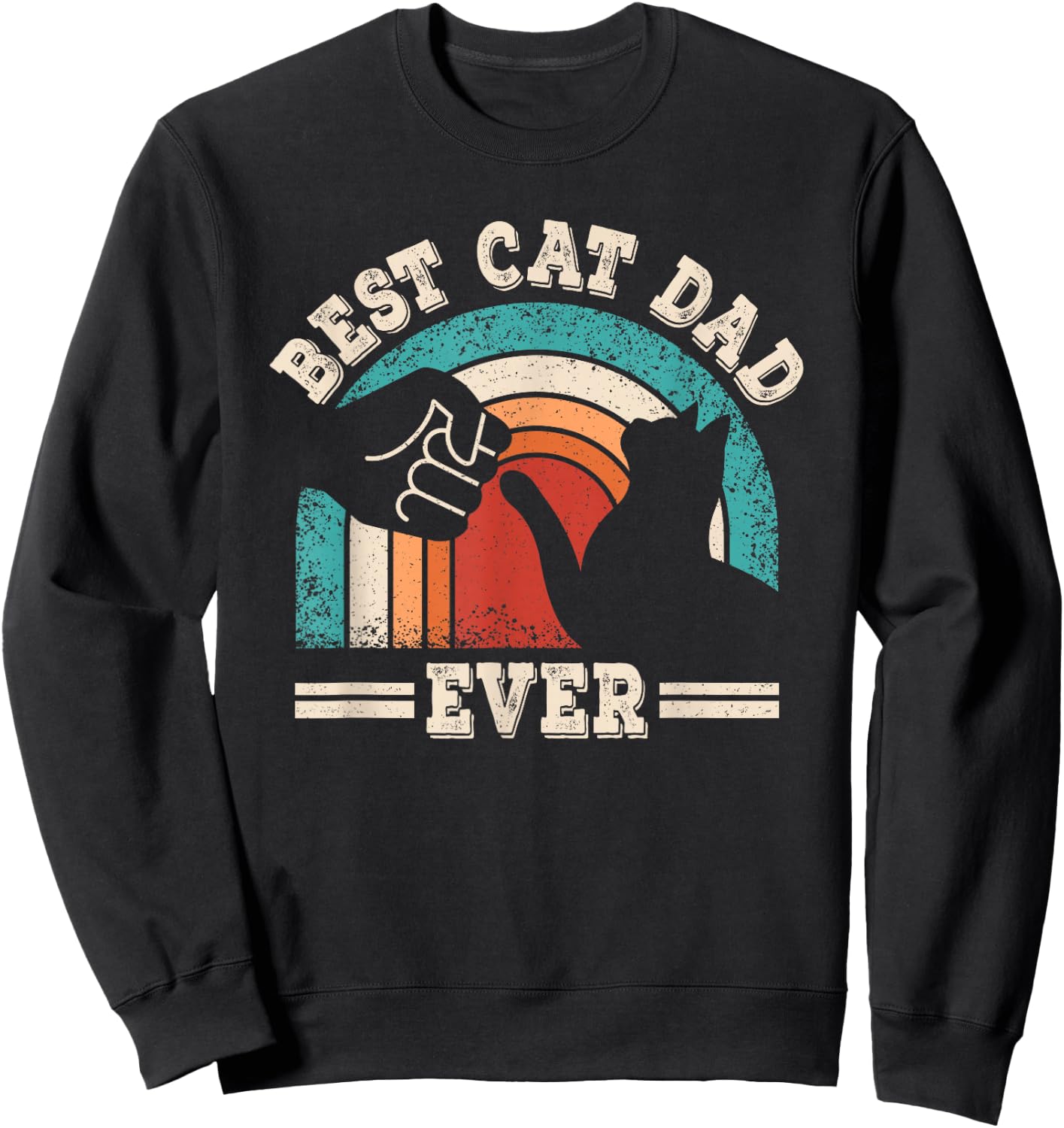 Best Cat Dad Ever Funny Retro Cat Lover Vintage Men Sweatshirt - Sweatshirt | Black