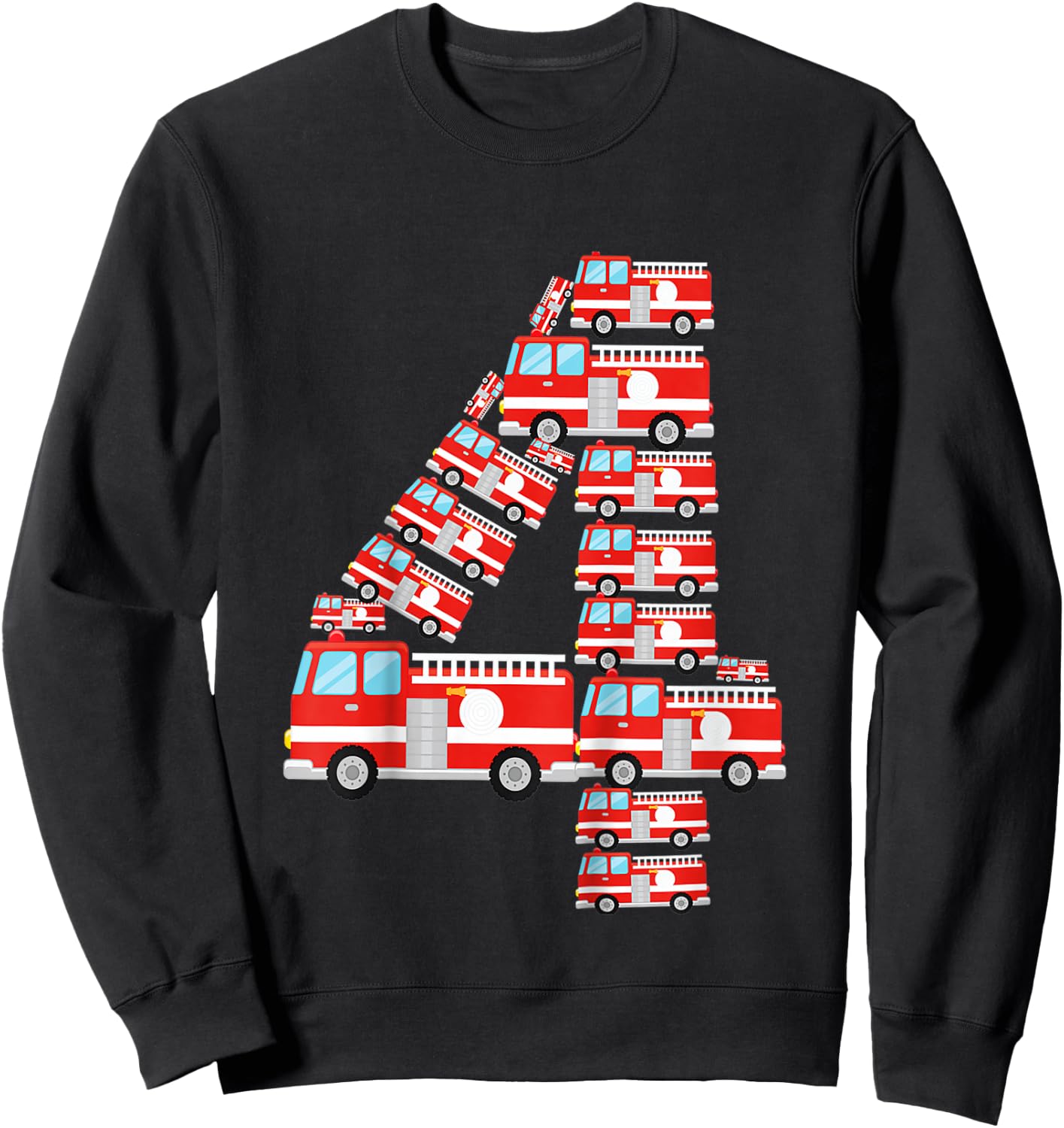 Kids Fire Truck 4th Birthday Boy 4 Year Old Firefighter Sweatshirt - Sweatshirt | Black