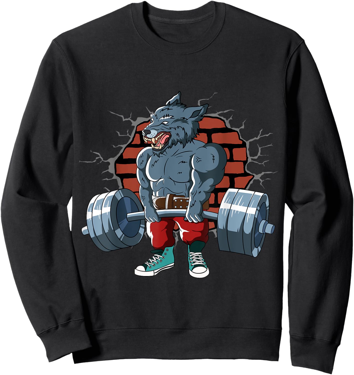 Fitness Alpha Wolf doing Deadlift Workout Training Gym Sweatshirt - Sweatshirt | Black