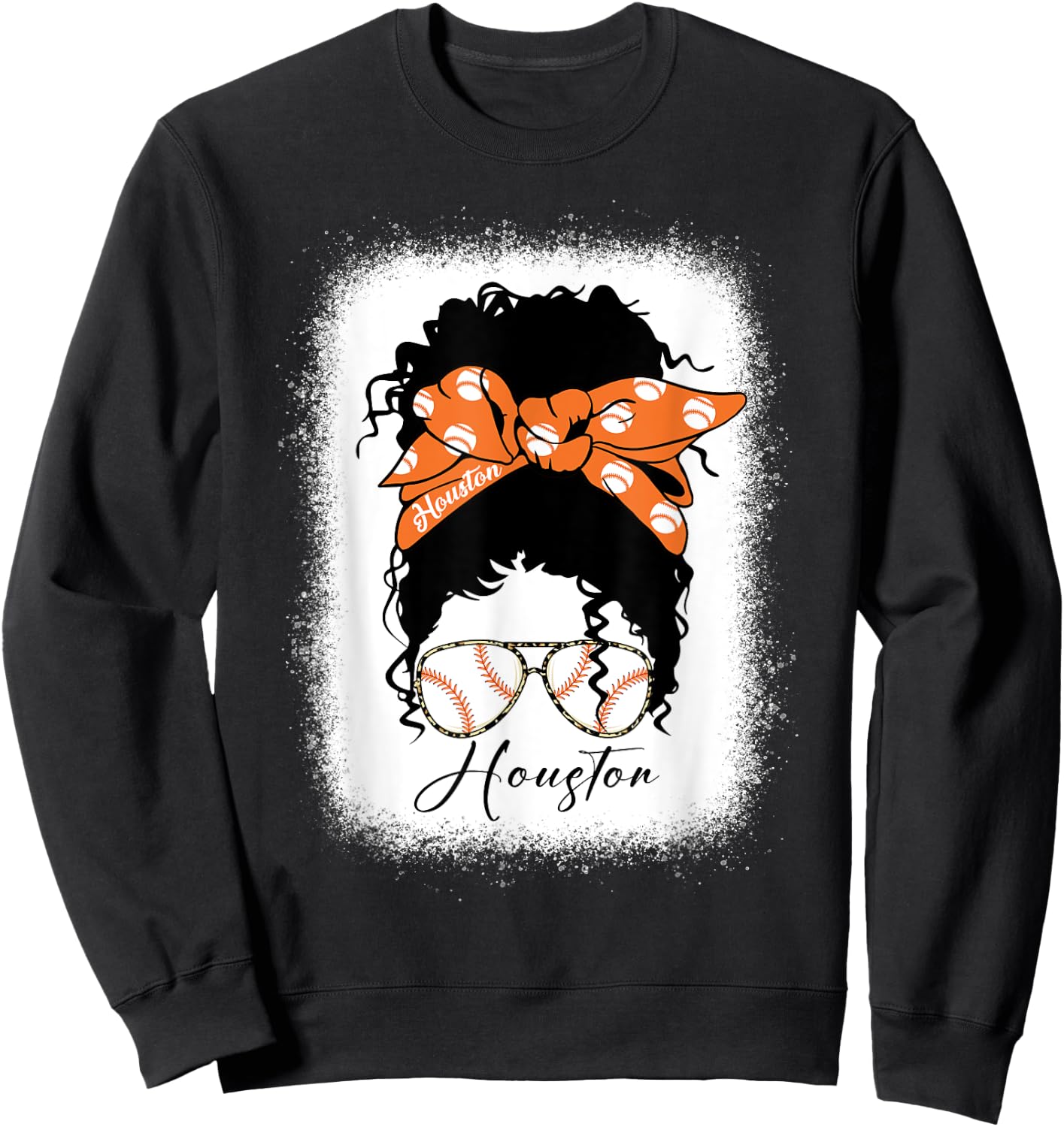 Messy Bun Bleached Houstion Souvenir I Love Houstion Women Sweatshirt - Sweatshirt | Black