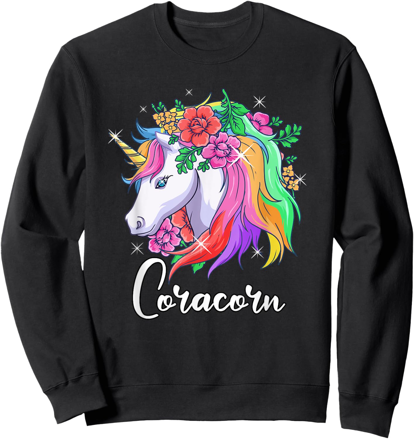 Cute Coracorn Personalized Name Unicorn Cora Sweatshirt - Sweatshirt | Black
