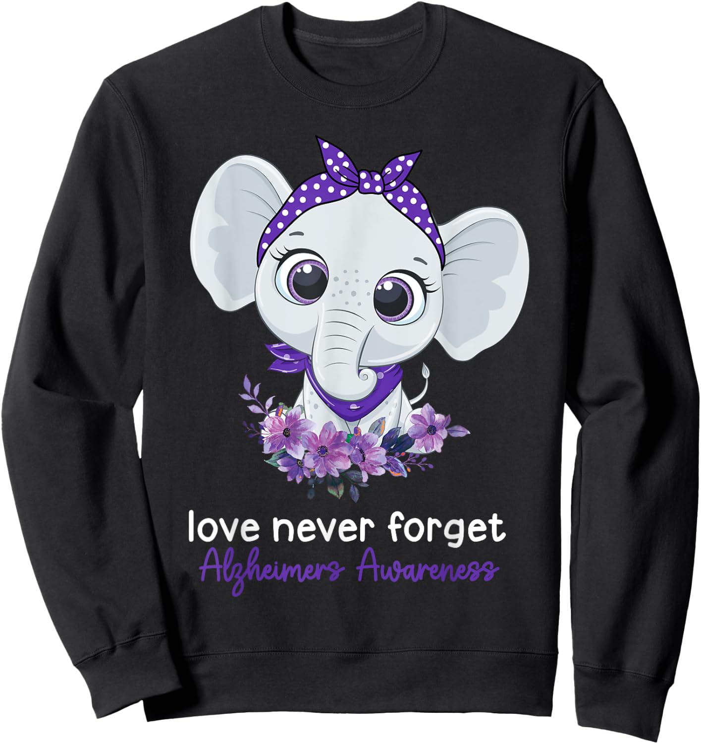 Alzheimer's Awareness Elephant Purple Flower Warrior Support Sweatshirt - Sweatshirt | Black