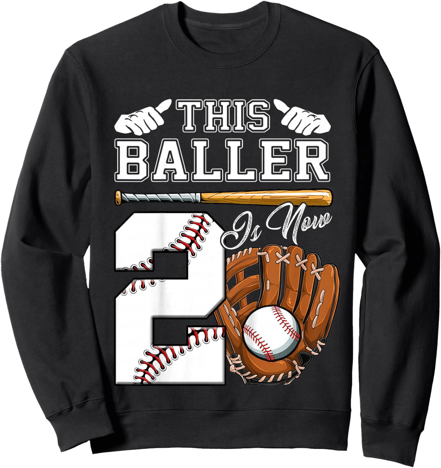 2nd Birthday Gift Two Vintage Baseball Birthday 2 Year Old Sweatshirt - Sweatshirt | Black