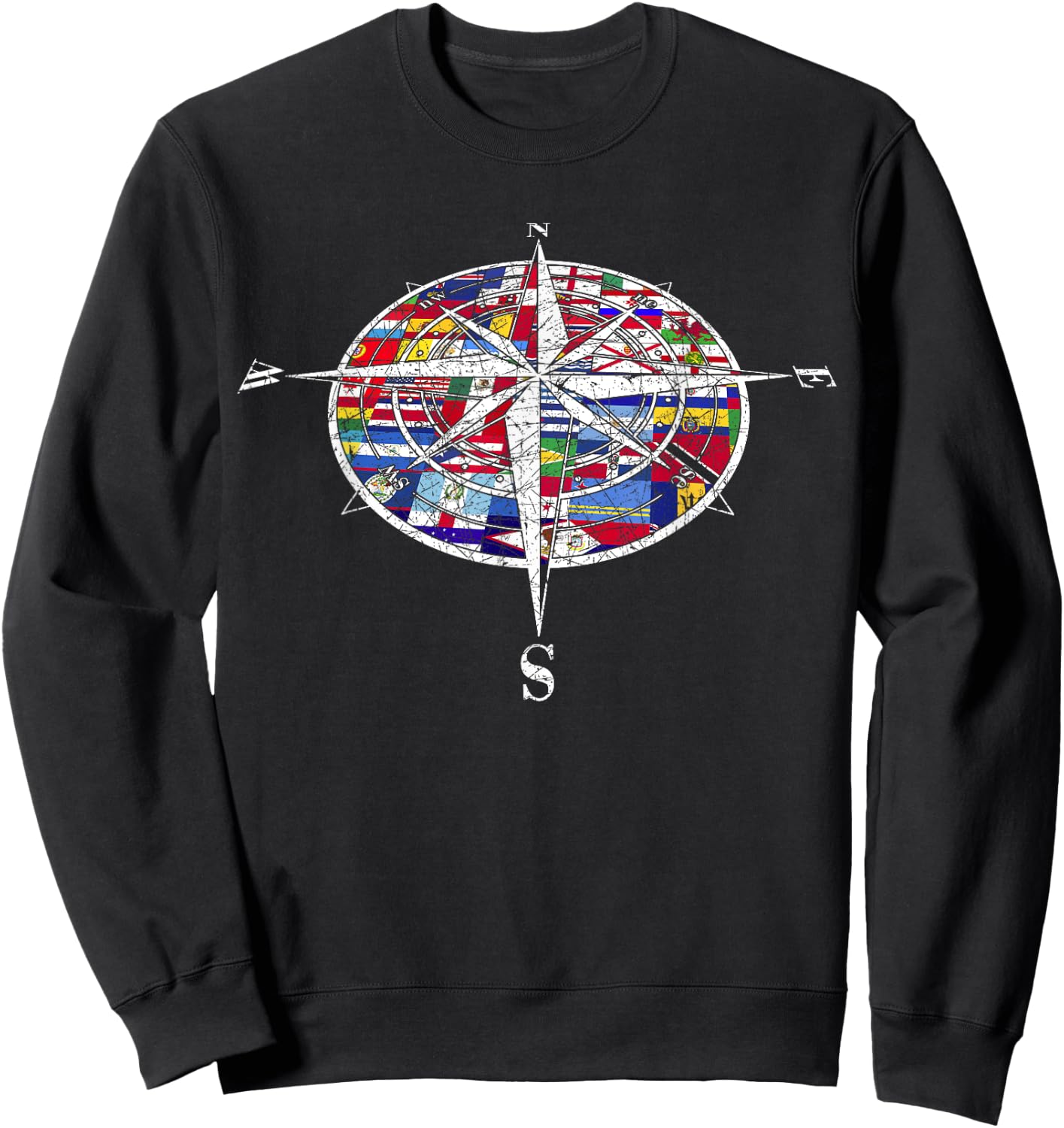 World Flag Compass Travelling Traveler World Flags Sweatshirt - Sweatshirt | Black