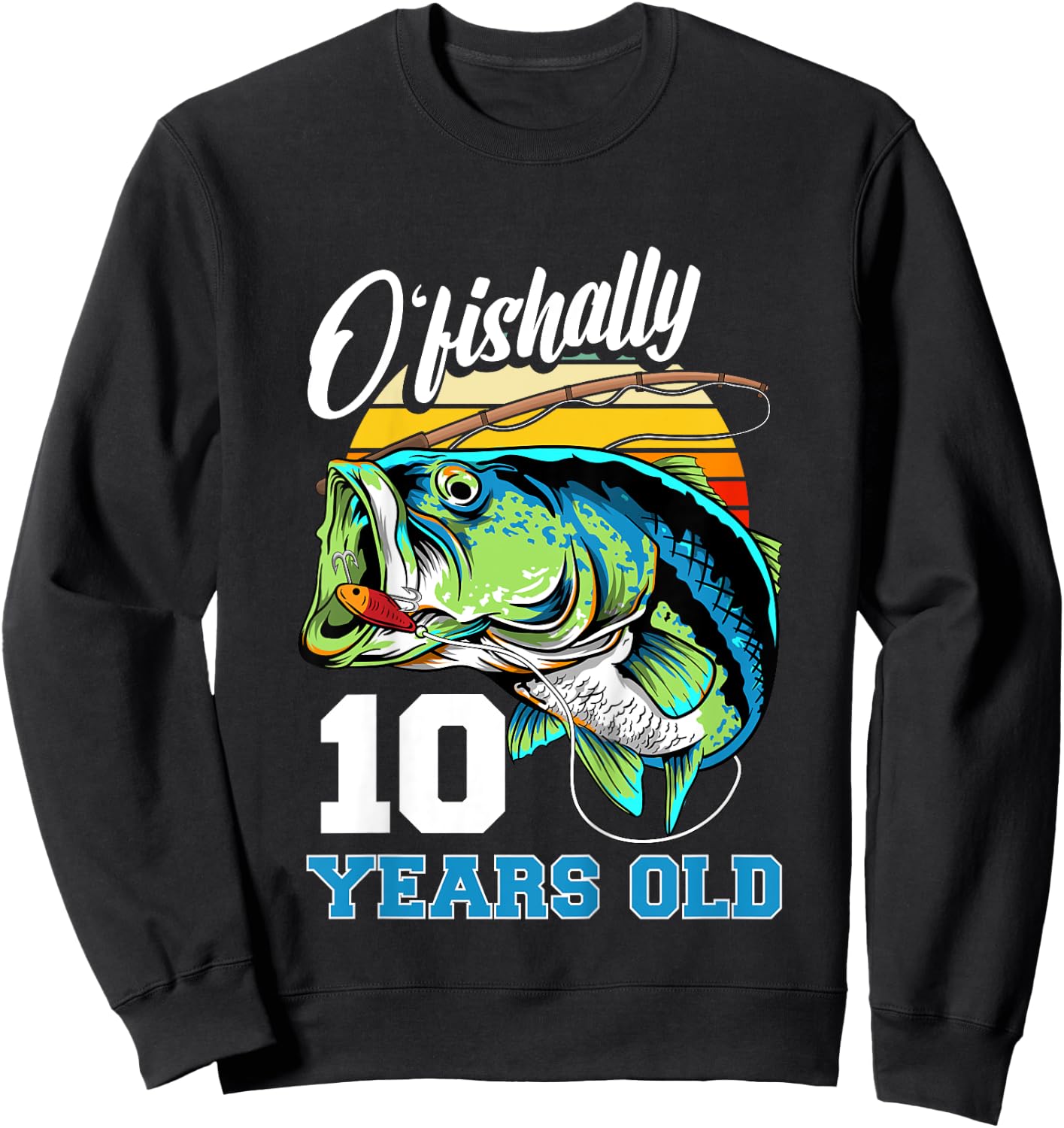 Ofishally 10 Years Old Fisherman 10th Birthday Fishing Sweatshirt - Sweatshirt | Black