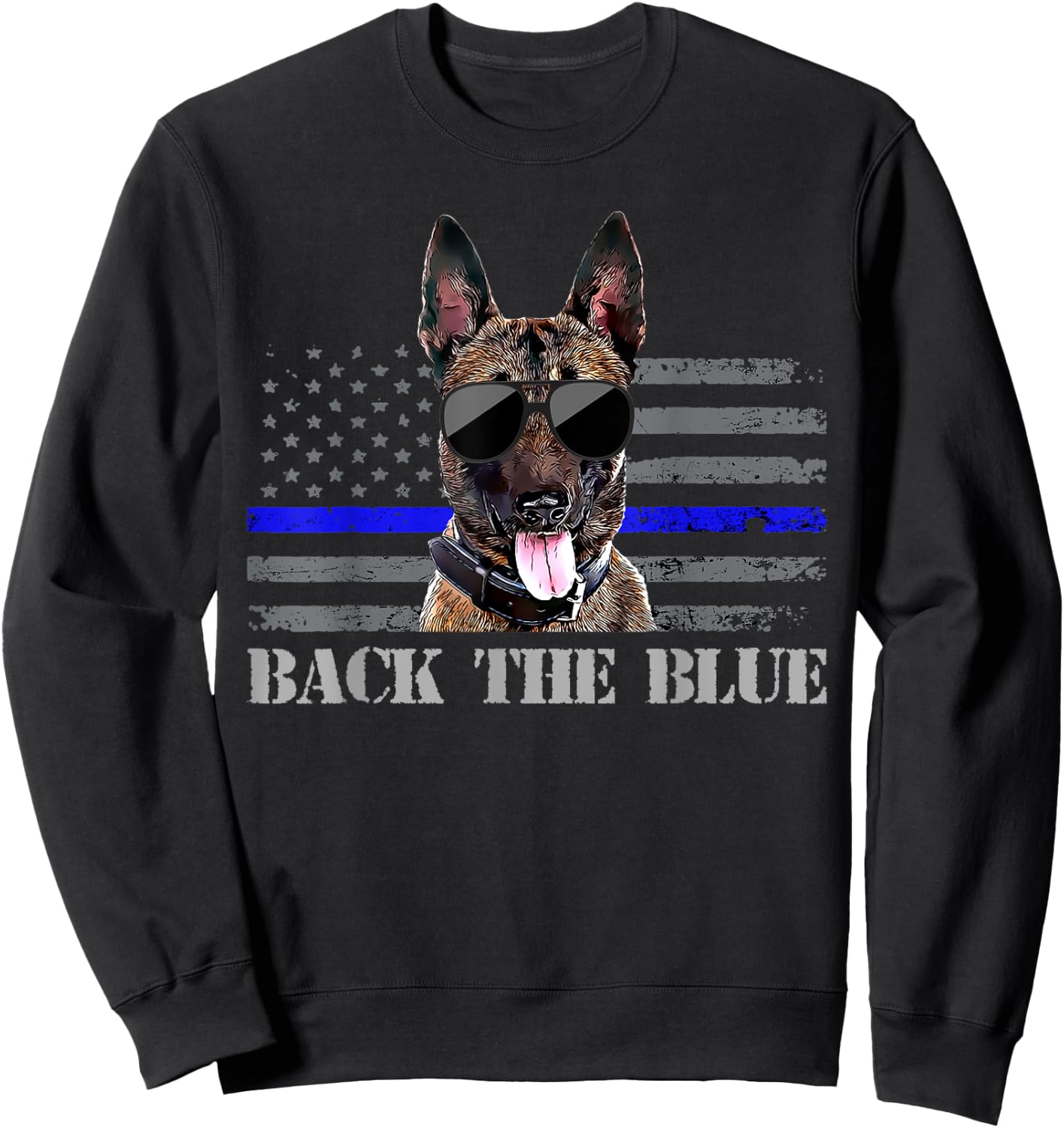 Belgian Malinois Thin Blue Line American Flag Police Dog Sweatshirt - Sweatshirt | Black
