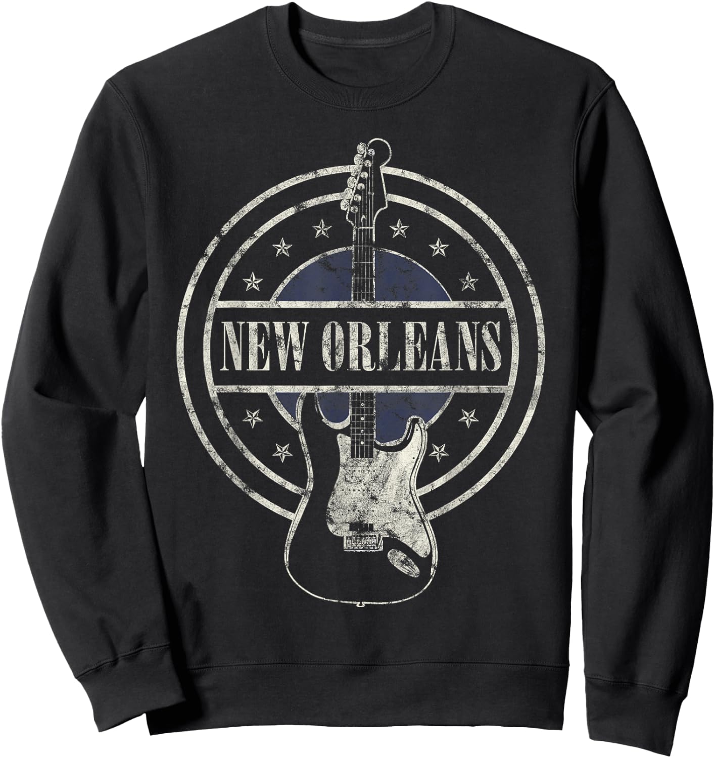 Vintage New Orleans Souvenir Rock and Roll Guitar Player Sweatshirt - Sweatshirt | Black