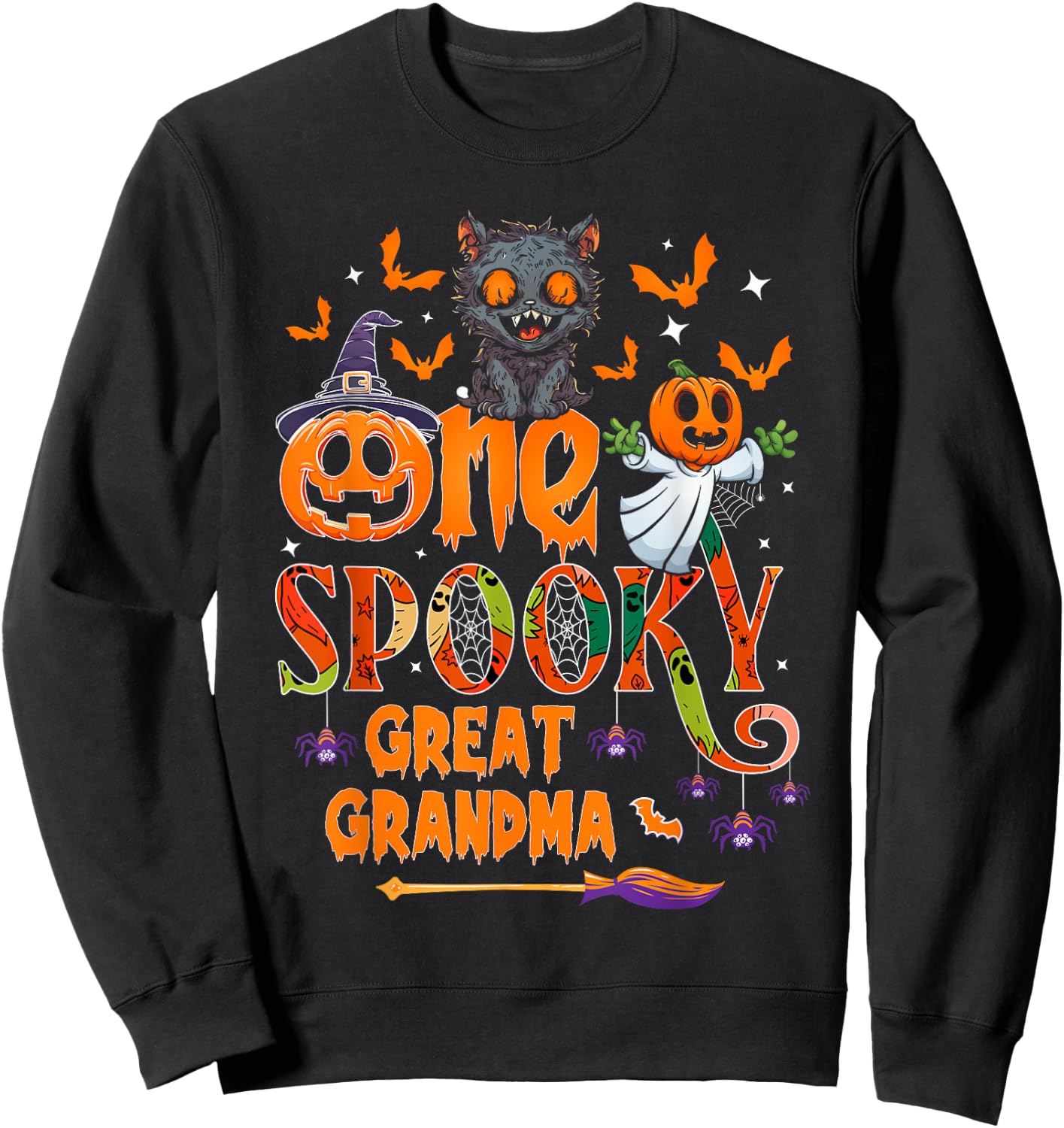 One spooky Great Grandma funny Halloween Grandma cat ghost Sweatshirt - Sweatshirt | Black