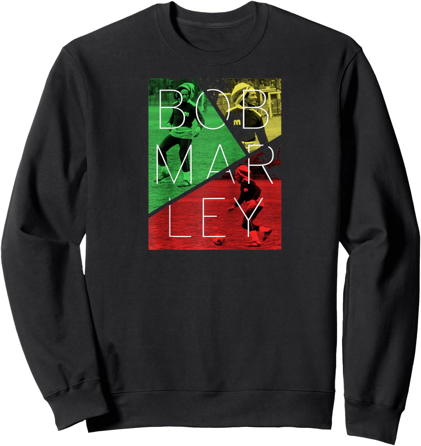 Bob Marley Soccer Split Raglan Baseball Sweatshirt - Sweatshirt | Black