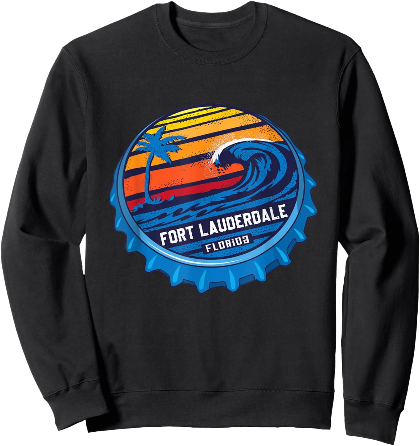 Palm Tree Ocean Wave On Bottle Cap Fort Lauderdale Florida Sweatshirt - Sweatshirt | Black