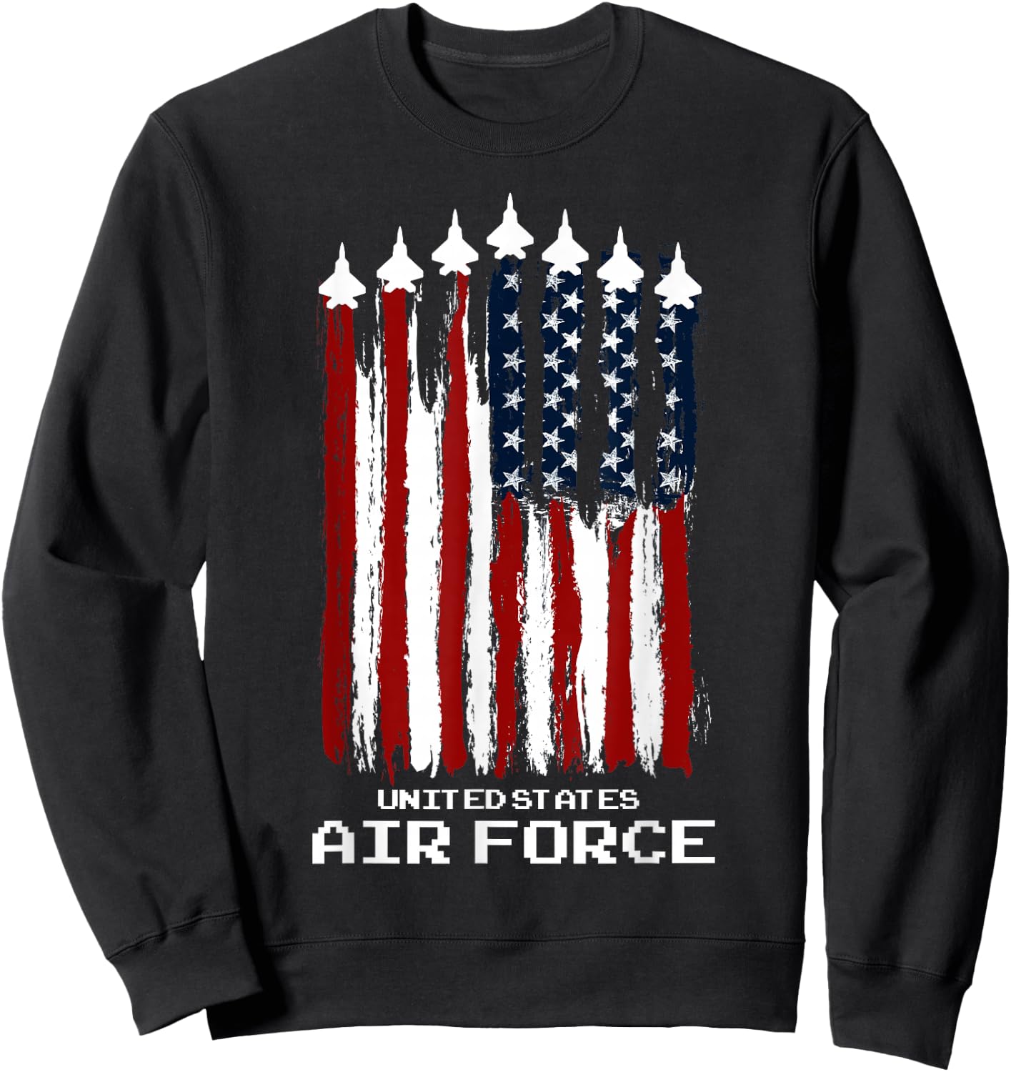 Vintage US Air Force Veterans USA American Flag 4th of July Sweatshirt - Sweatshirt | Black