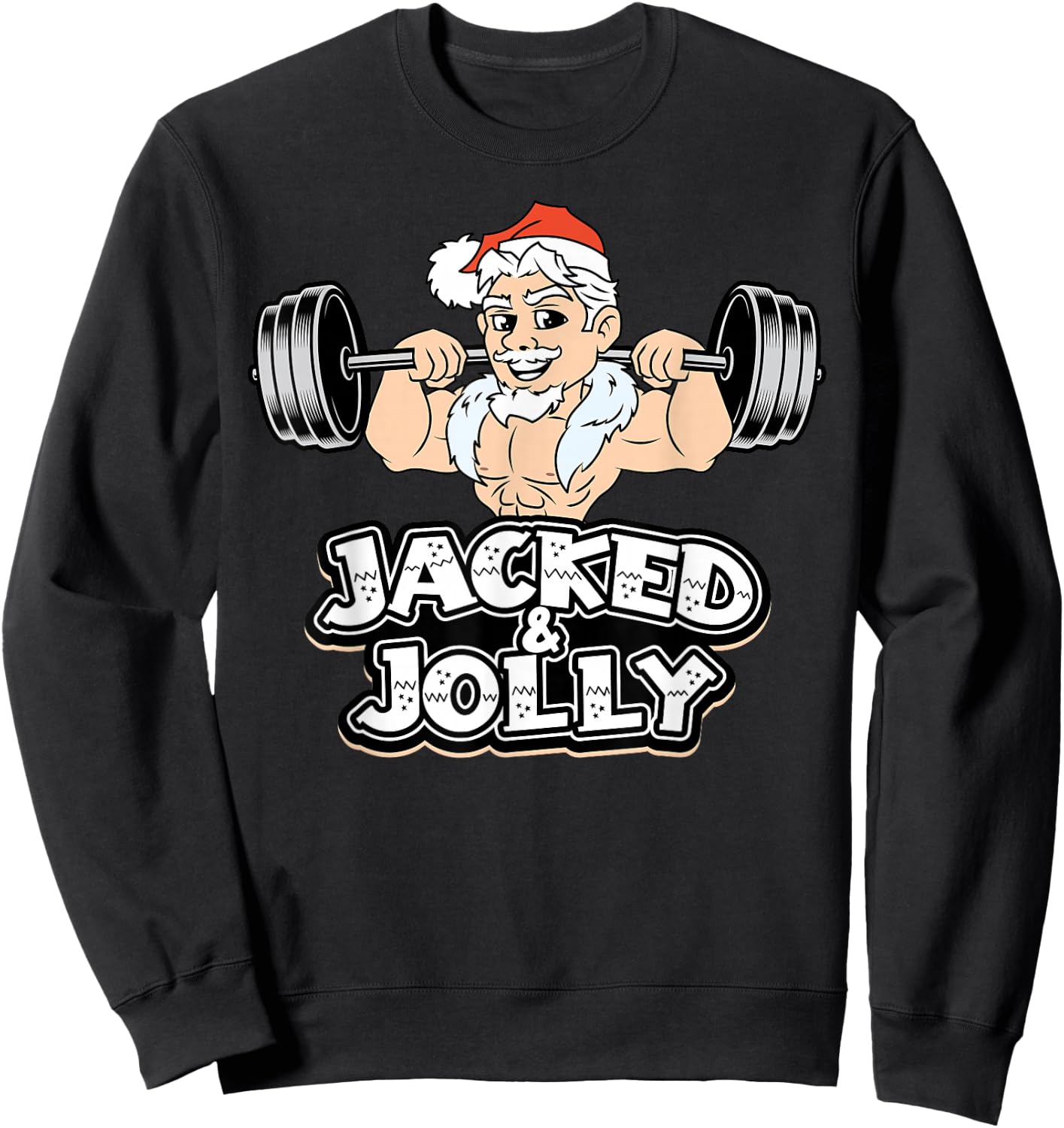 Jacked And Jolly Christmas Gym Workout Santa Lifting Funny Sweatshirt - Sweatshirt | Black
