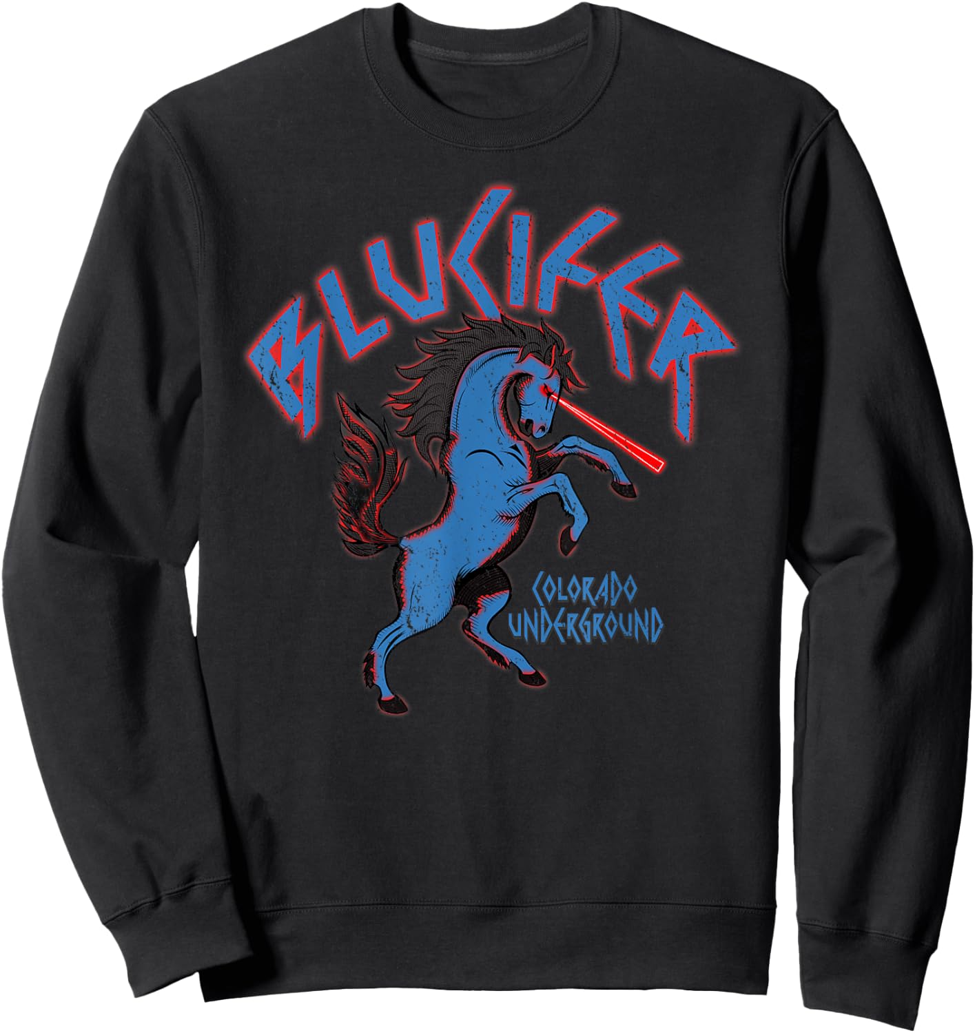Colorado Flag and Blucifer The Blue Horse Sweatshirt - Sweatshirt | Black