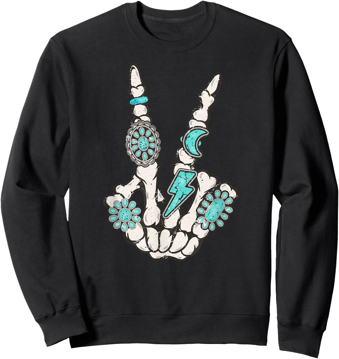 Skeleton Turquoise Hand Western Rodeo Cowboy Cowgirl Sweatshirt - Sweatshirt | Black