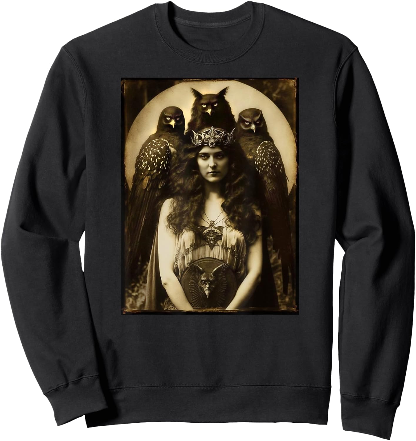 Vintage Witch Sorceress With Raptor Birds 1910s Photography Sweatshirt - Sweatshirt | Black