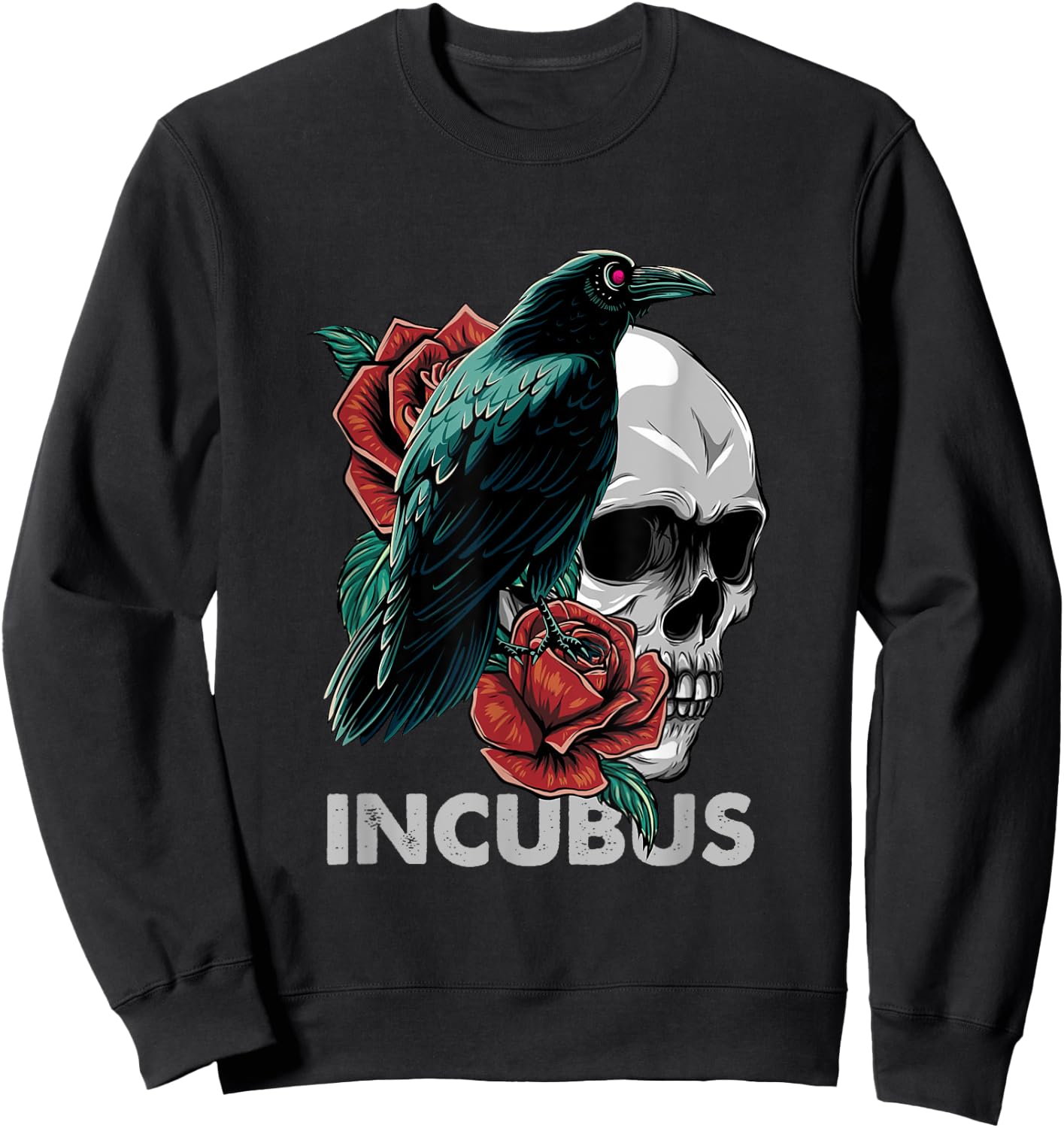 Halloween Graphic Incubus-Crow Left Skull Morning And Flower Sweatshirt - Sweatshirt | Black