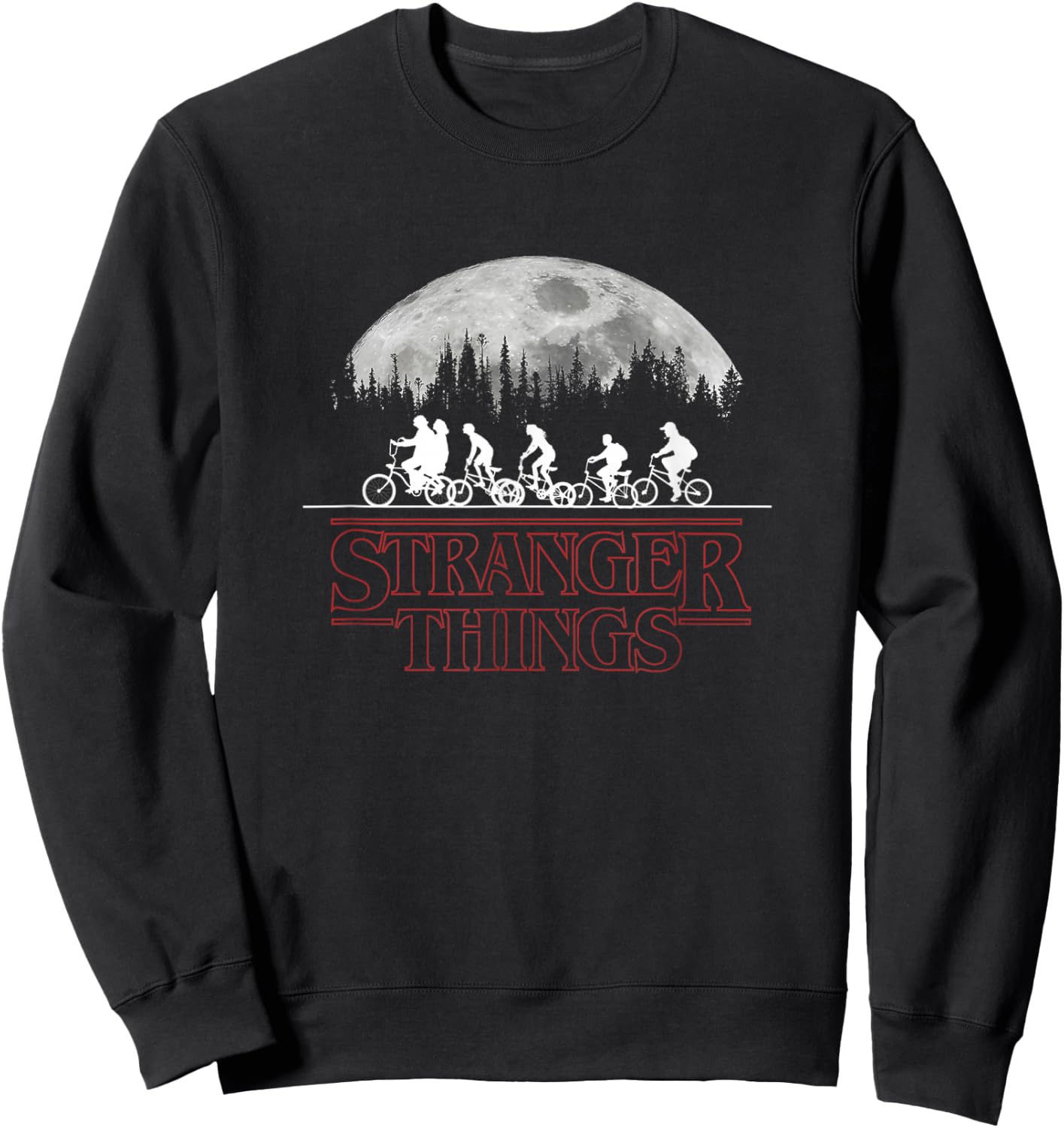Stranger Things Kids Riding Bikes Under The Full Moon Sweatshirt - Sweatshirt | Black