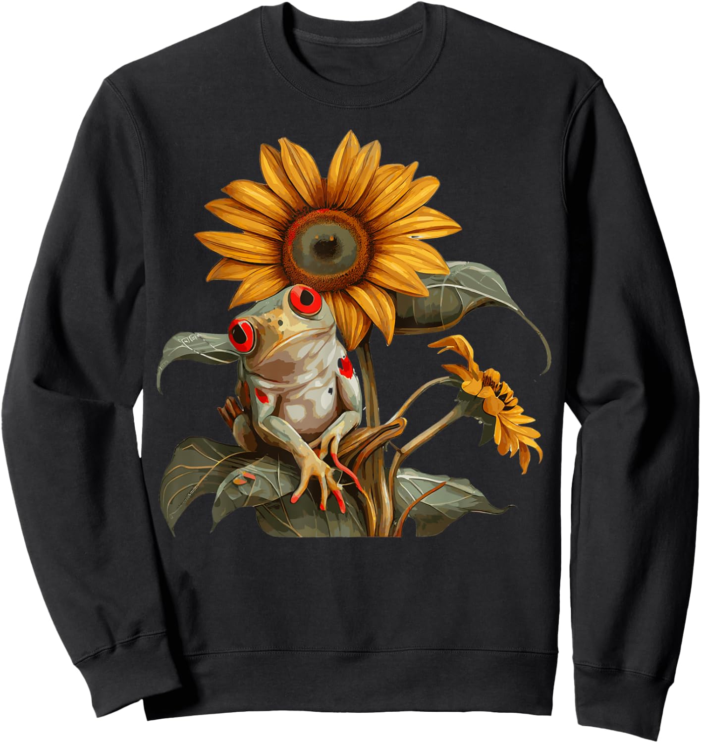 Cute Sunflower Red Eyed Tree Frog Lover Amphibian Sweatshirt - Sweatshirt | Black