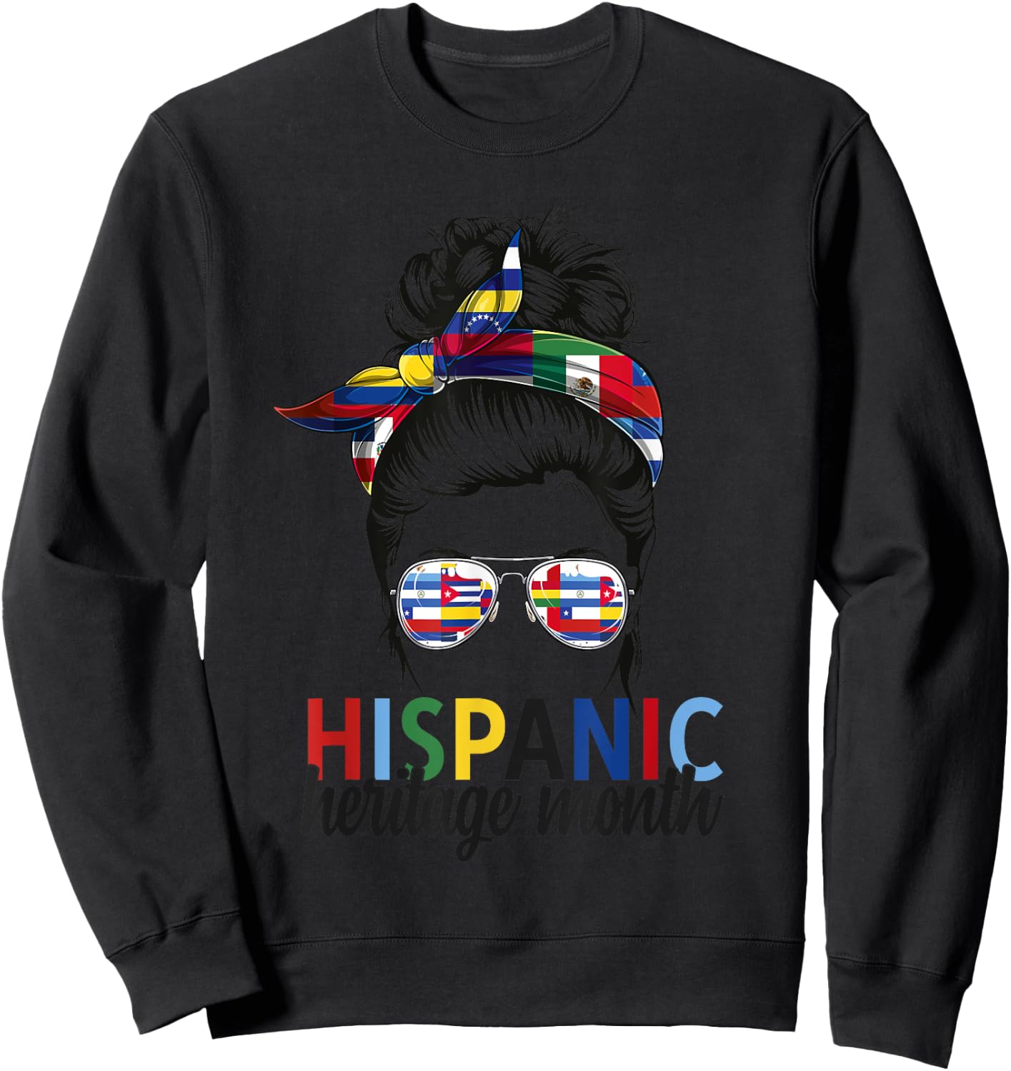Hispanic Heritage Month all Countries Flags women messy bun Sweatshirt - Sweatshirt | Black