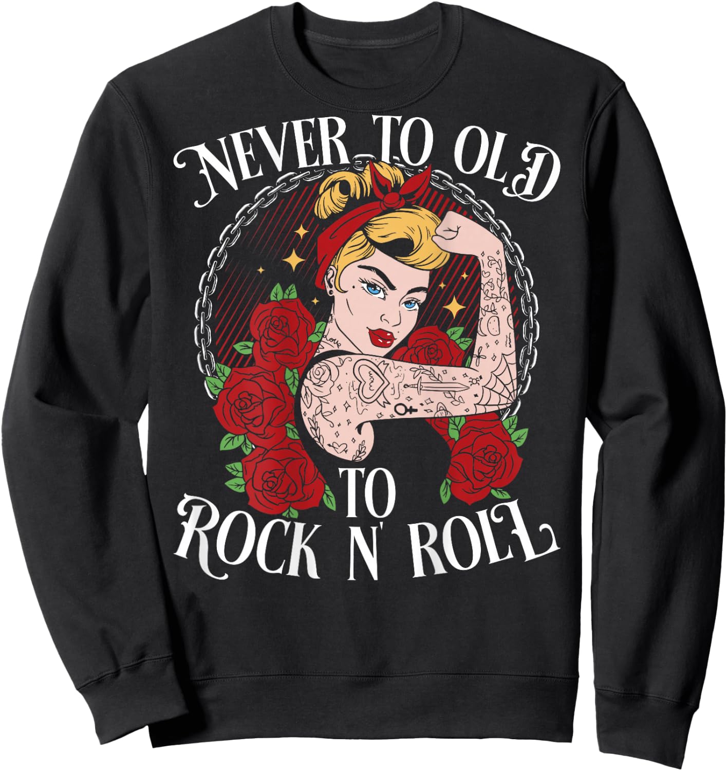 Never Too Old To Rock N'Roll | Rockabilly Sweatshirt - Sweatshirt | Black