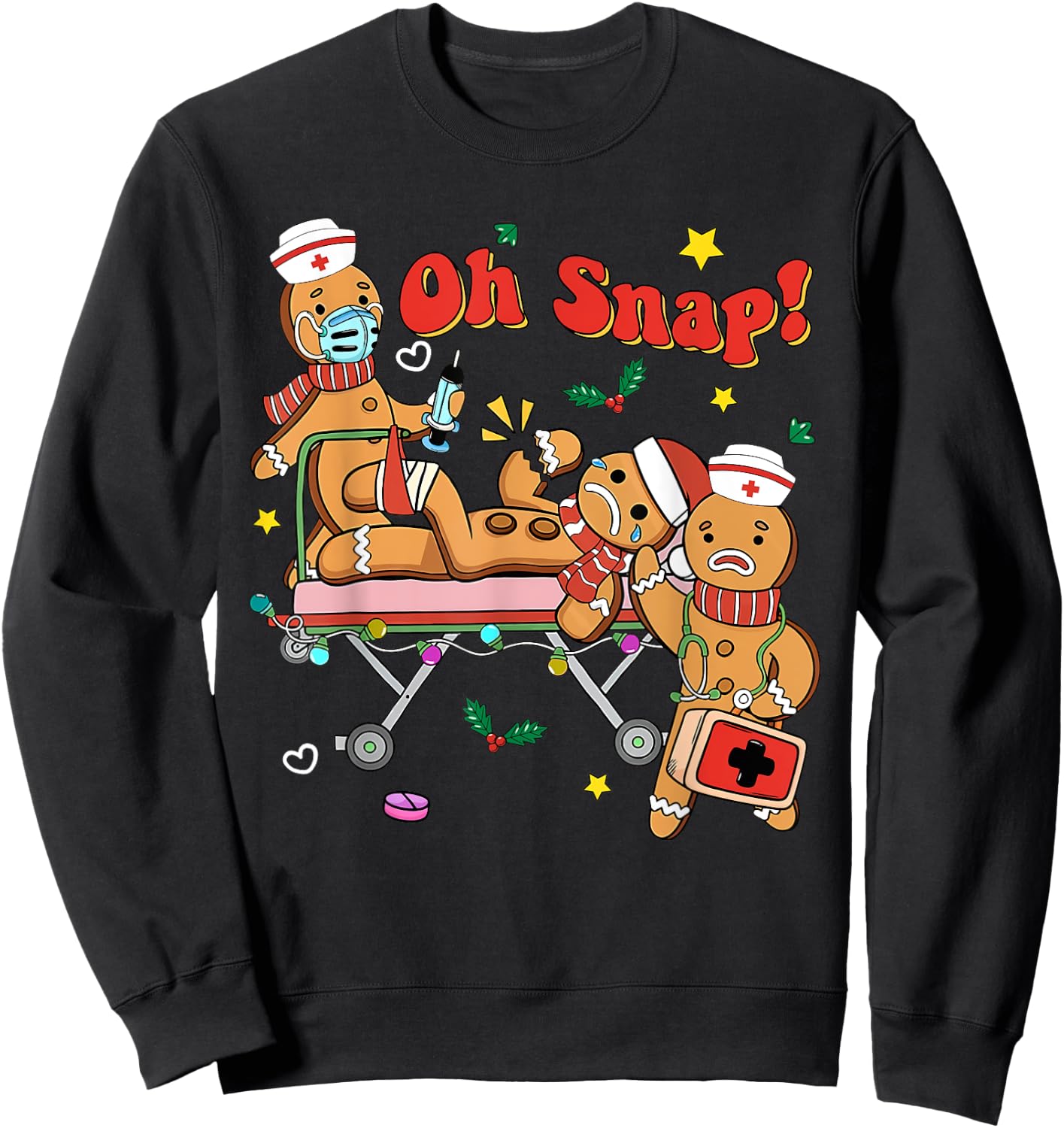 Oh Snap Gingerbread Nurse Christmas Xmas Groovy Retro Funny Sweatshirt - Sweatshirt | Black