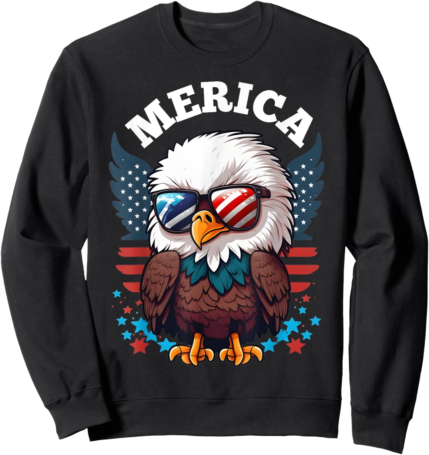 Merica Toddler Eagle Funny Patriotic Eagle USA Flag Kids Sweatshirt - Sweatshirt | Black