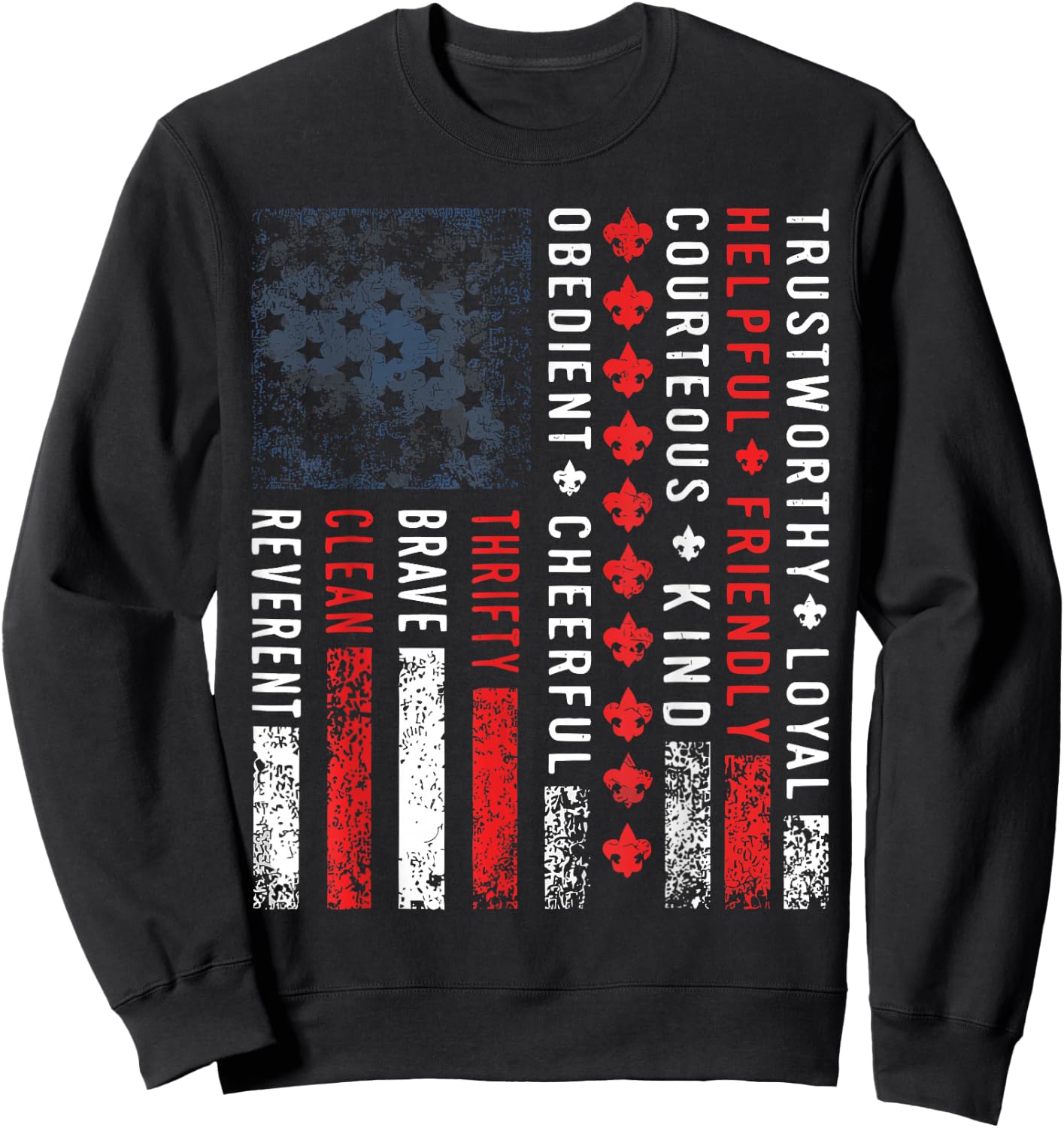 Scouting Law Vintage US America Flag Scouting Sweatshirt - Sweatshirt | Black