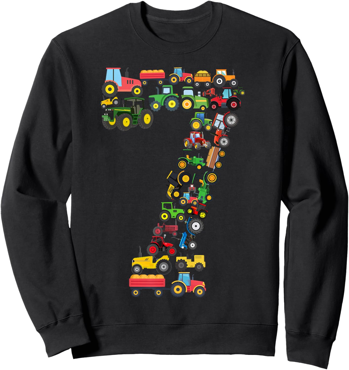 Fun Kids 7th Birthday Farm Tractor 7 Years Old Birthday Sweatshirt - Sweatshirt | Black