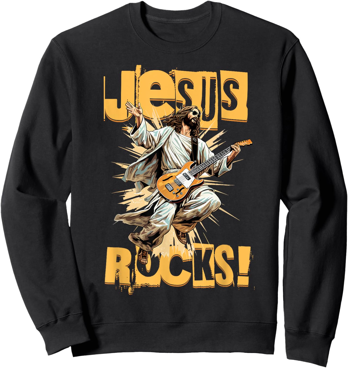 Church and Jesus Is My Jam Funny Jesus Rocks! Guitar Playing Jesus Christ Sweatshirt - Sweatshirt | Black