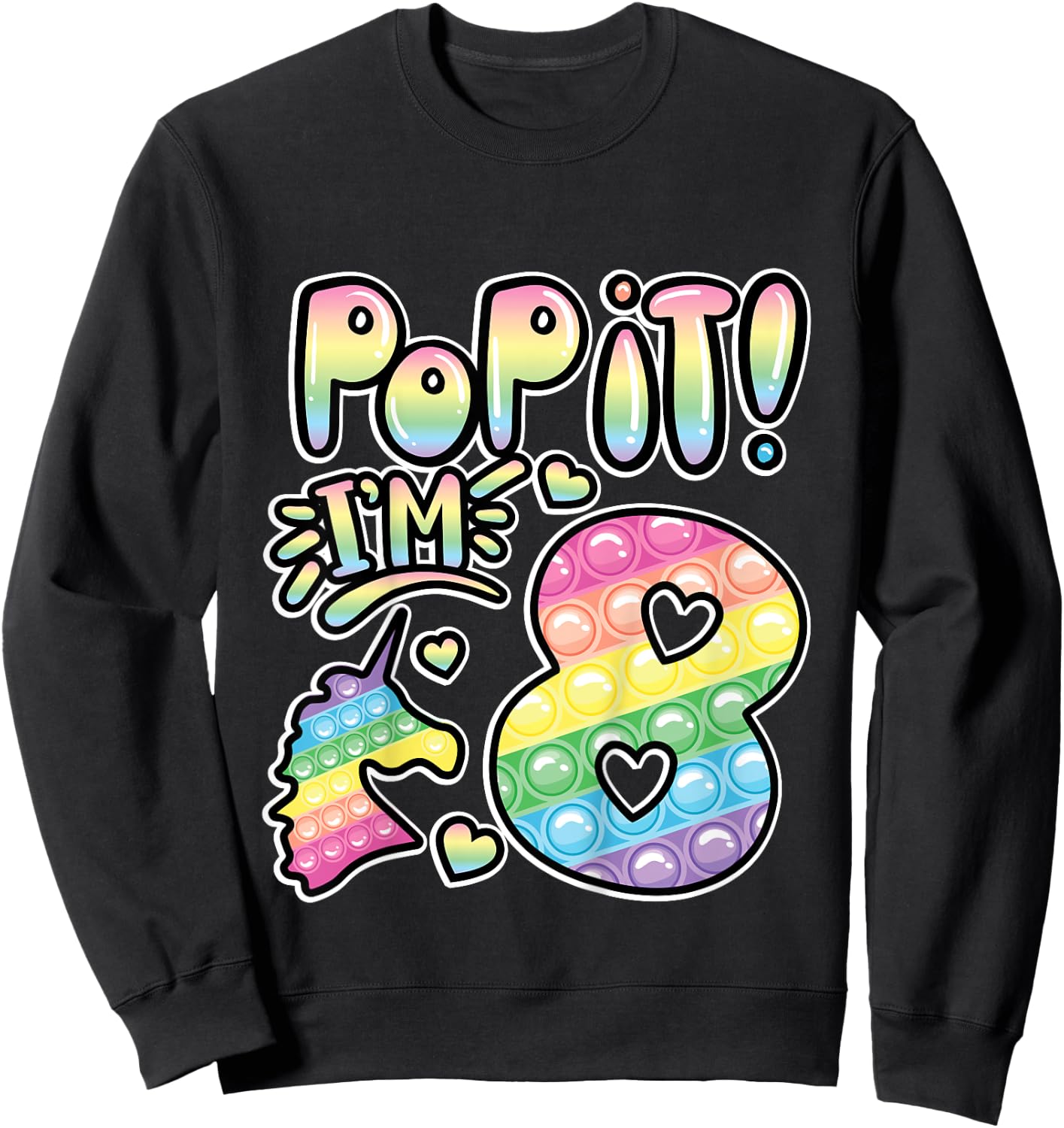 Pop It 8th Birthday Girls Boys 8 Years Old Fidget Sweatshirt - Sweatshirt | Black