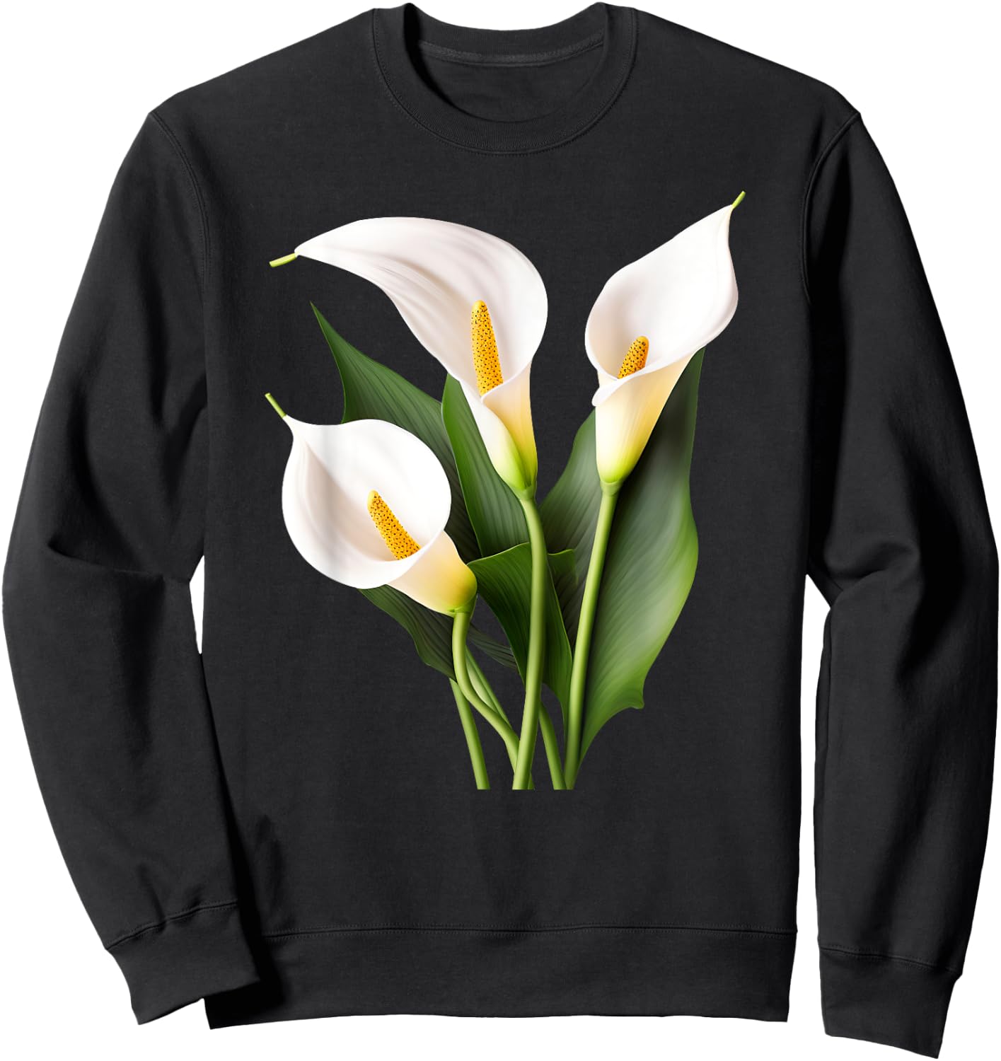 White Calla Lily Flower Illustration Novelty Graphic Designs Sweatshirt - Sweatshirt | Black