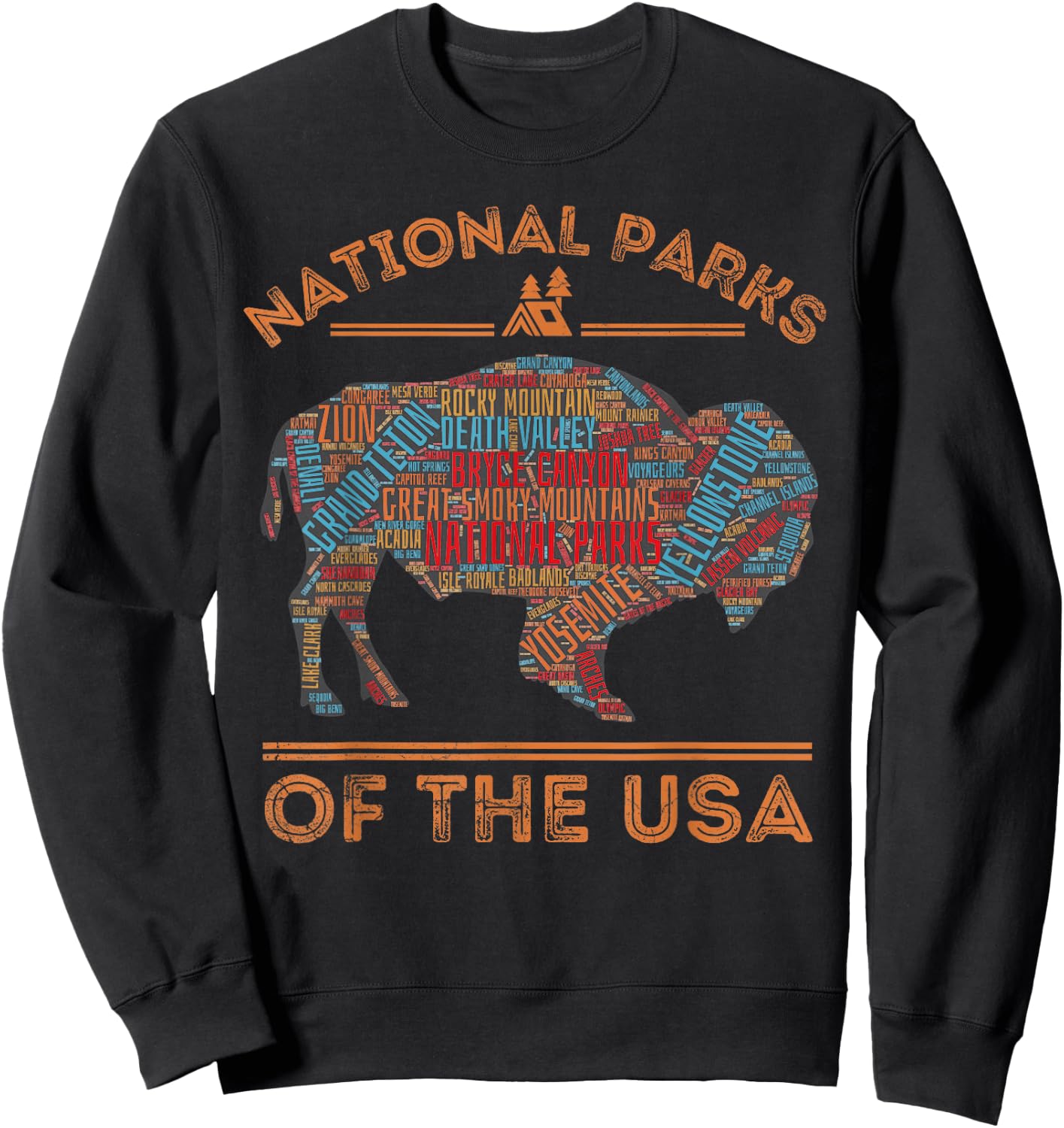 National Parks USA Buffalo Travel Outdoors Hiking Vintage Sweatshirt - Sweatshirt | Black