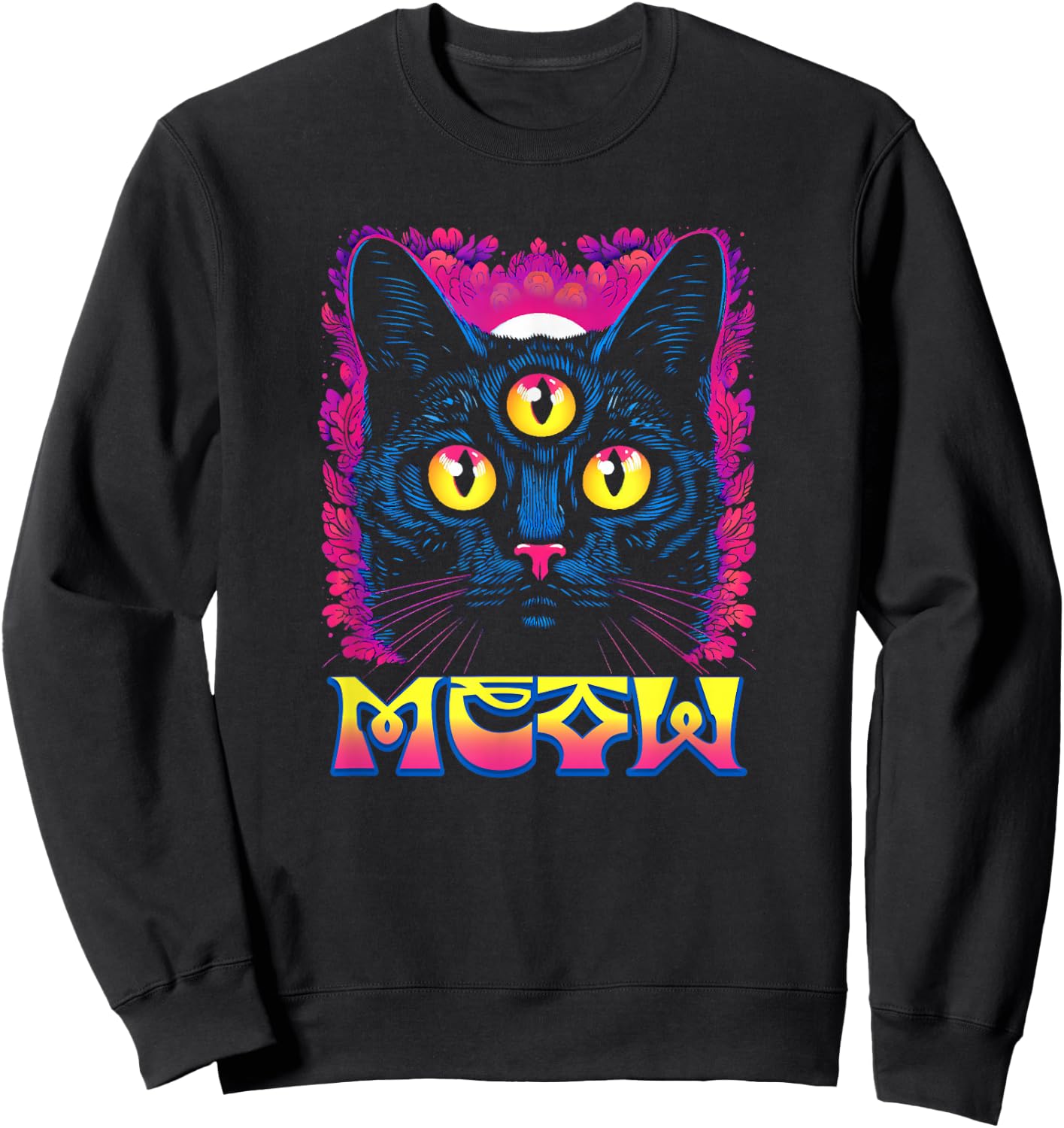 Rainbow Witch Cat With All Seeing 3rd Eye Sweatshirt - Sweatshirt | Black