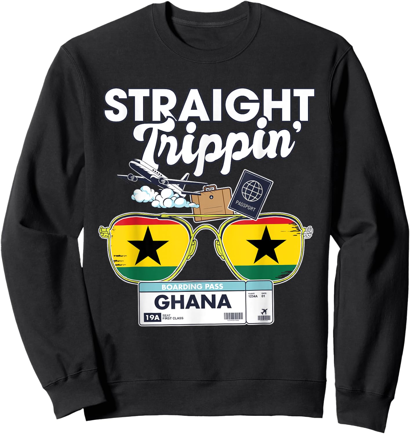 Straight Trippin' Ghana Vacation Tour Travel Trip Matching Sweatshirt - Sweatshirt | Black