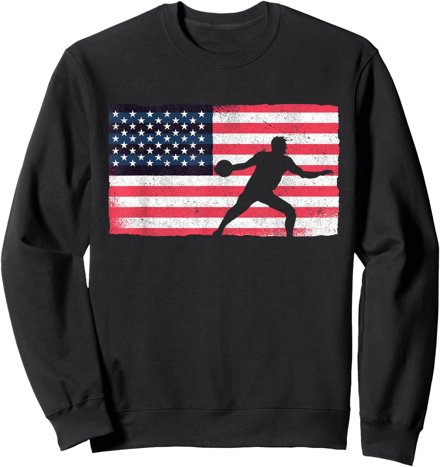Discus Thrower American Flag Track And Field Throwing Discus Sweatshirt - Sweatshirt | Black