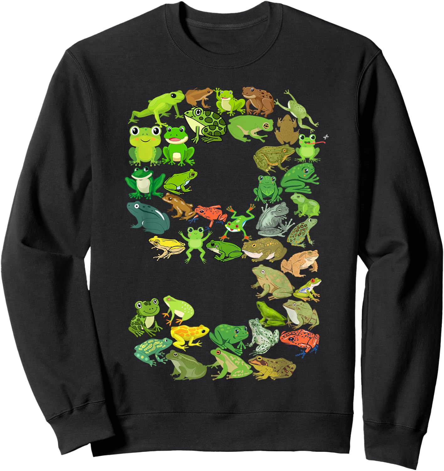 Cute 9th Birthday Frog Themed 9 Year Old Kids Frog Lover Sweatshirt - Sweatshirt | Black