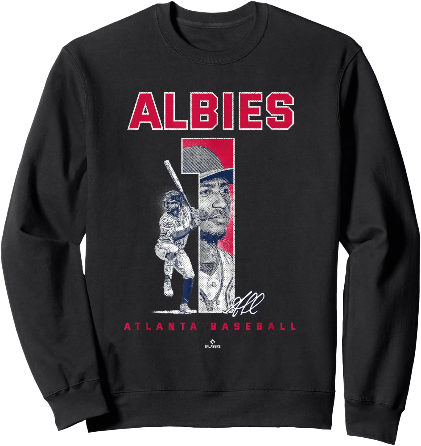 Number and Portrait Ozzie Albies Atlanta MLBPA Sweatshirt - Sweatshirt | Black