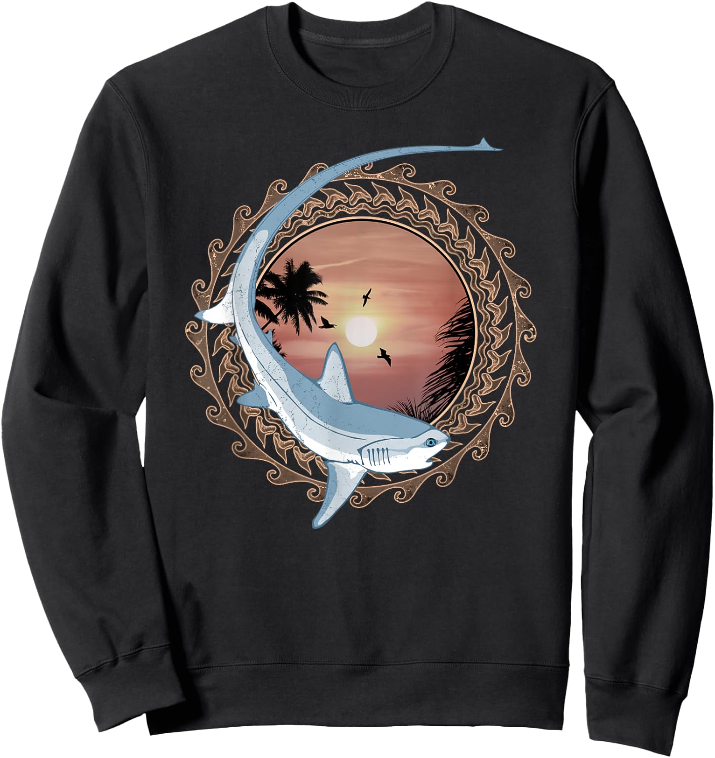Thresher Shark Polynesian Design Sweatshirt - Sweatshirt | Black