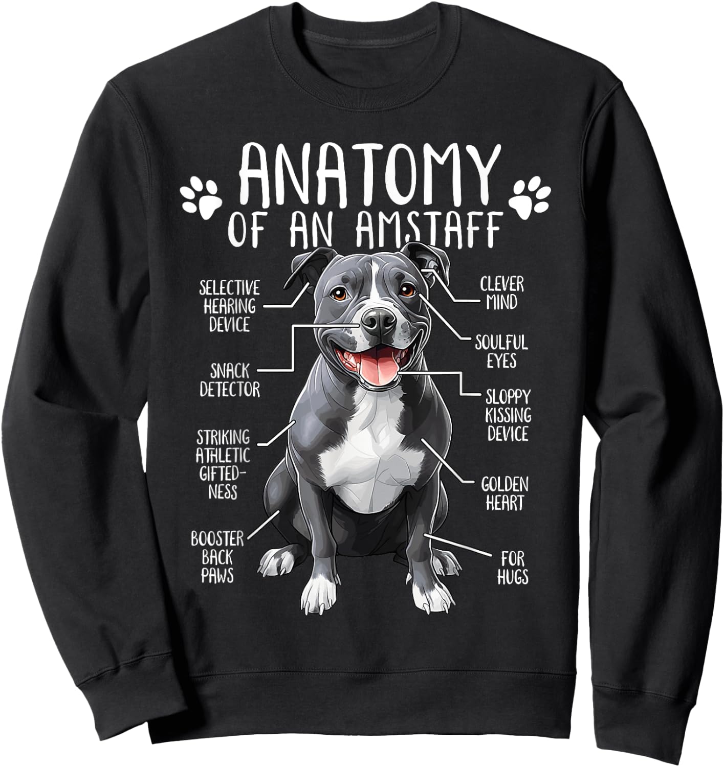 Funny American Staffordshire Terrier Clothing Amstaff Dog Anatomy - Adults Kids, Black, Small, Short Sleeve Sweatshirt - Sweatshirt | Black