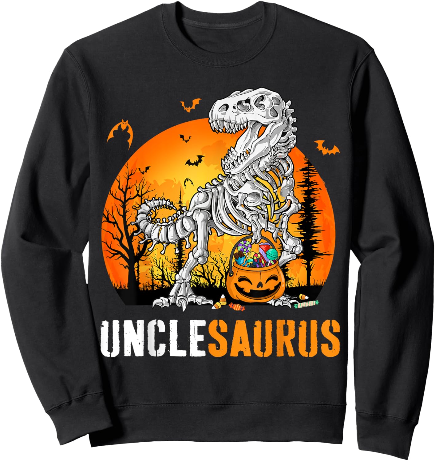 Unclesaurus Dinosaur Skeleton Halloween Uncle Saurus Sweatshirt - Sweatshirt | Black