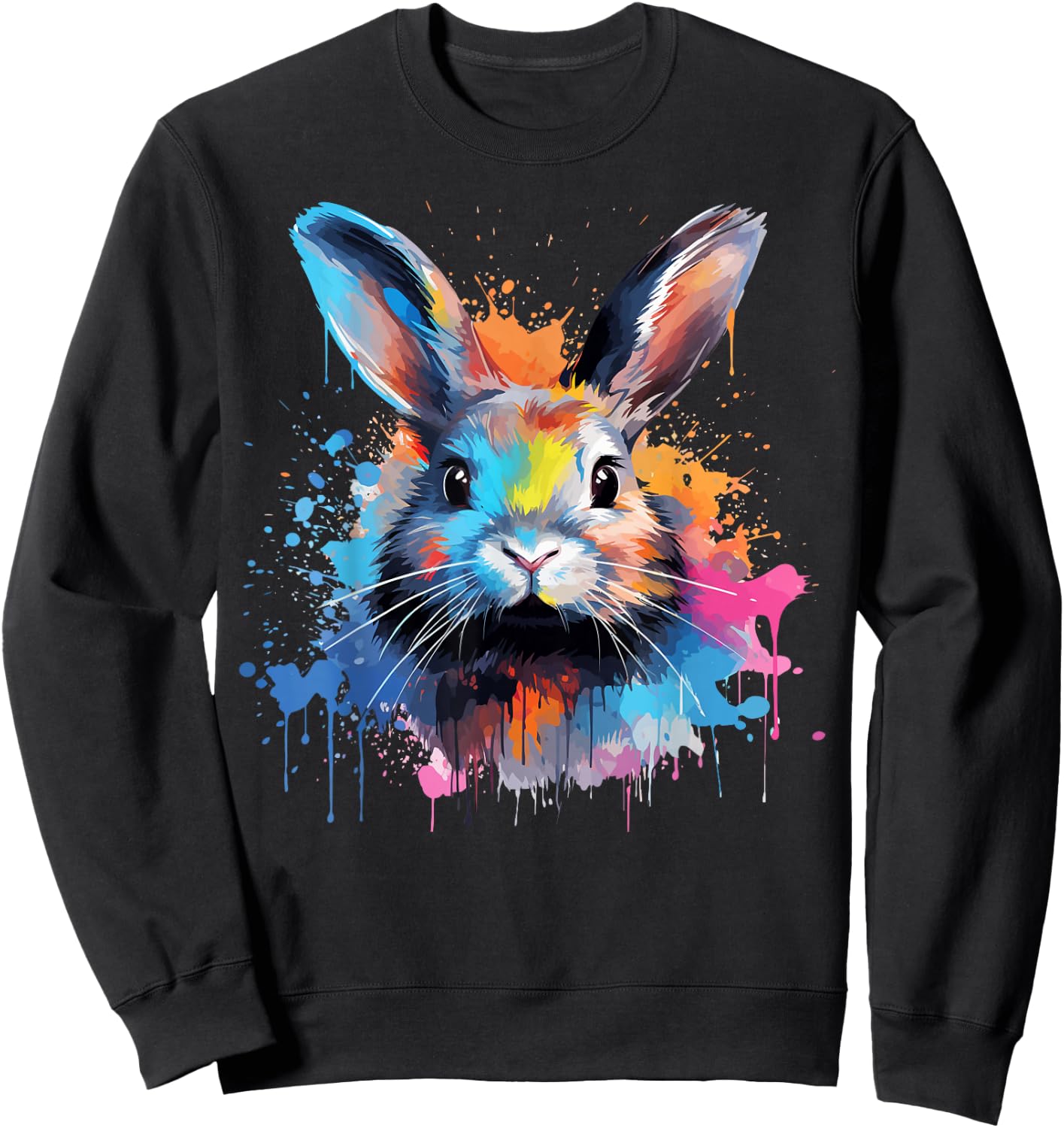 Colorful Cute Netherland Dwarf Rabbit Lover Splash Art Sweatshirt - Sweatshirt | Black