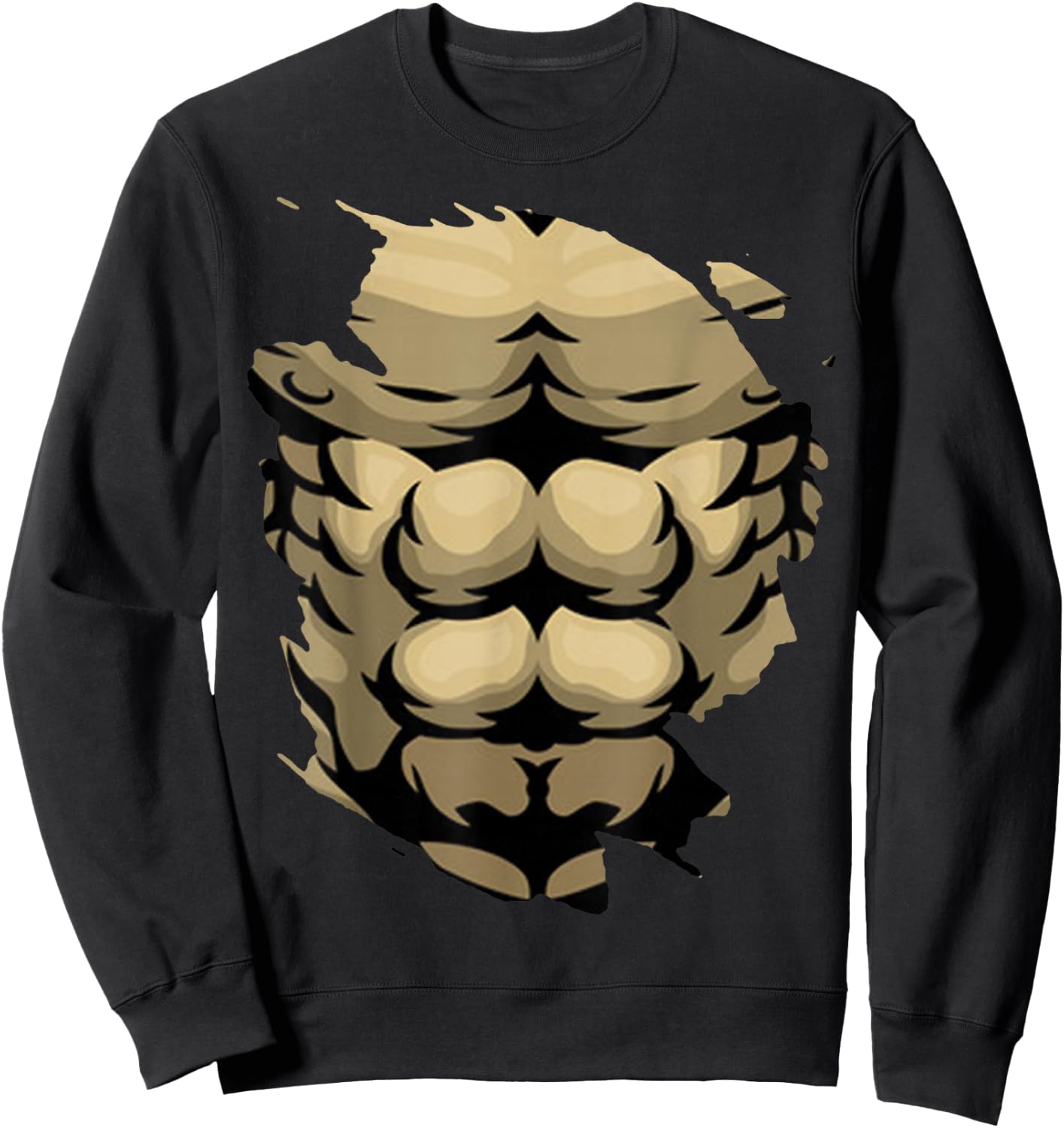 Fake Abs Body Muscle Six Pack Fitness Model Funny Party Torn Sweatshirt - Sweatshirt | Black