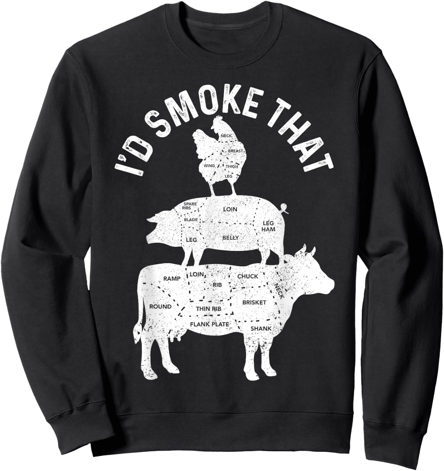 Chef Butcher BBQ I'd Smoke That Pork Beef Funny Father's Day Sweatshirt - Sweatshirt | Black