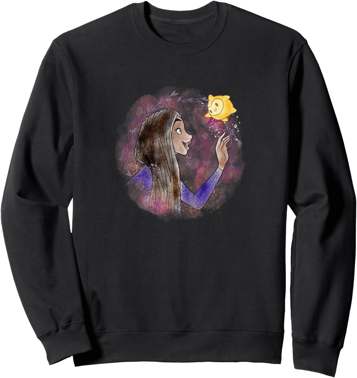 Disney Wish Asha & Star Watercolor Vignette Portrait Sweatshirt - Sweatshirt | Black