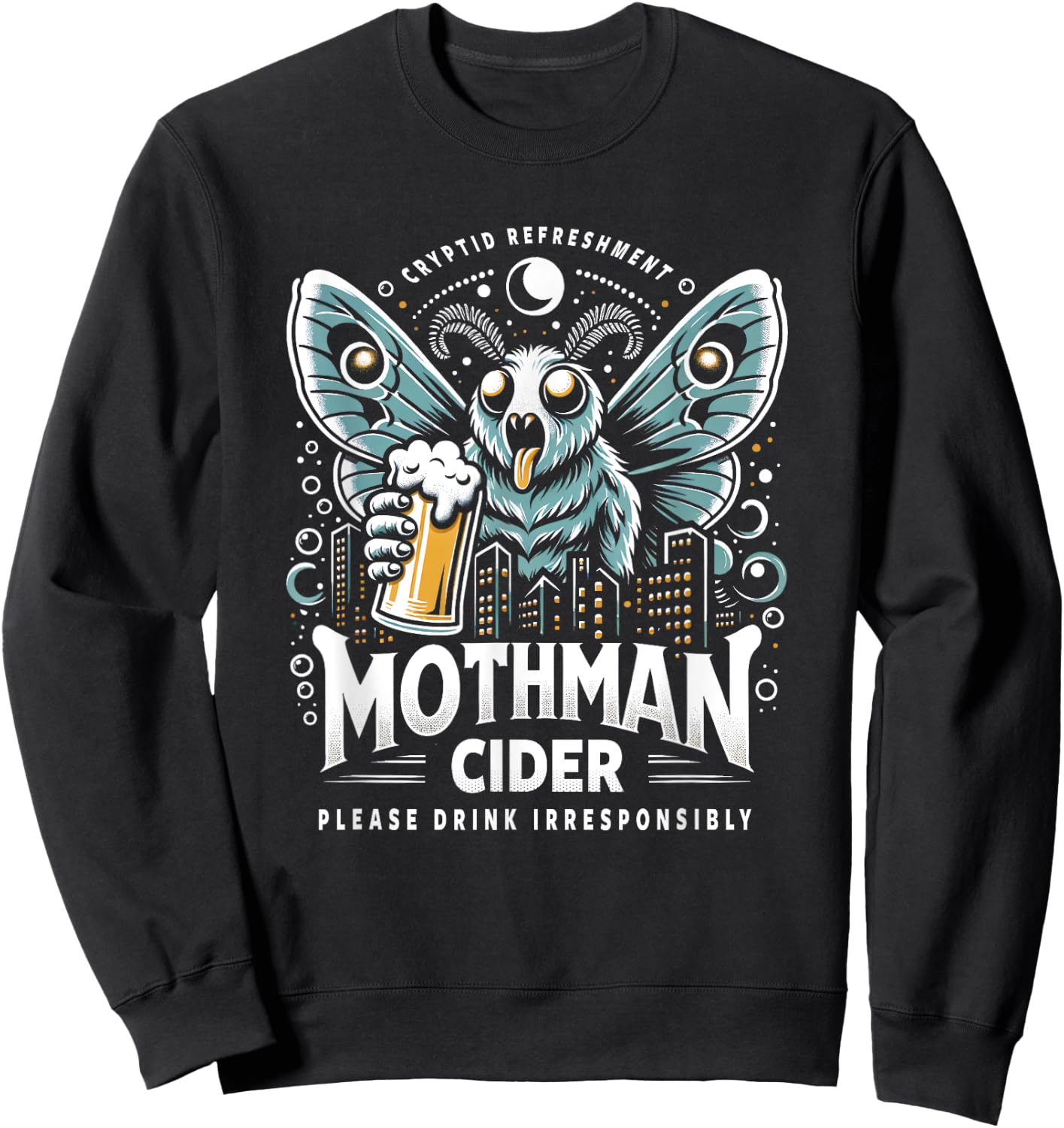 Funny Cryptid Beer Brand Parody Mothman Cider Sweatshirt - Sweatshirt | Black