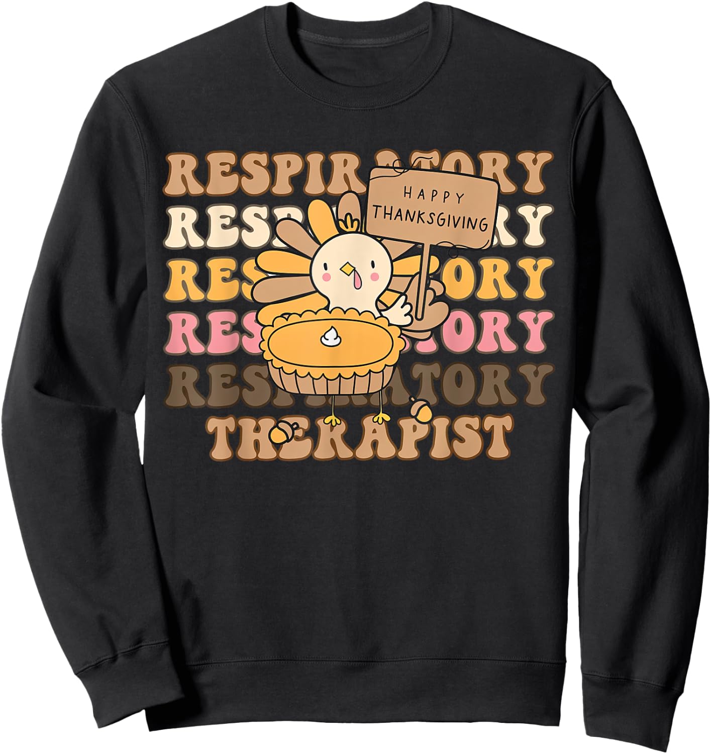 Retro Respiratory Therapist Turkey Fall Thanksgiving RT Sweatshirt - Sweatshirt | Black