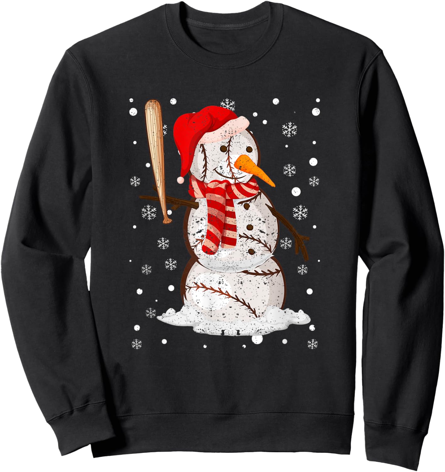 Baseball Player Snowman Balls Snow Christmas Pajama Xmas PJ Sweatshirt - Sweatshirt | Black