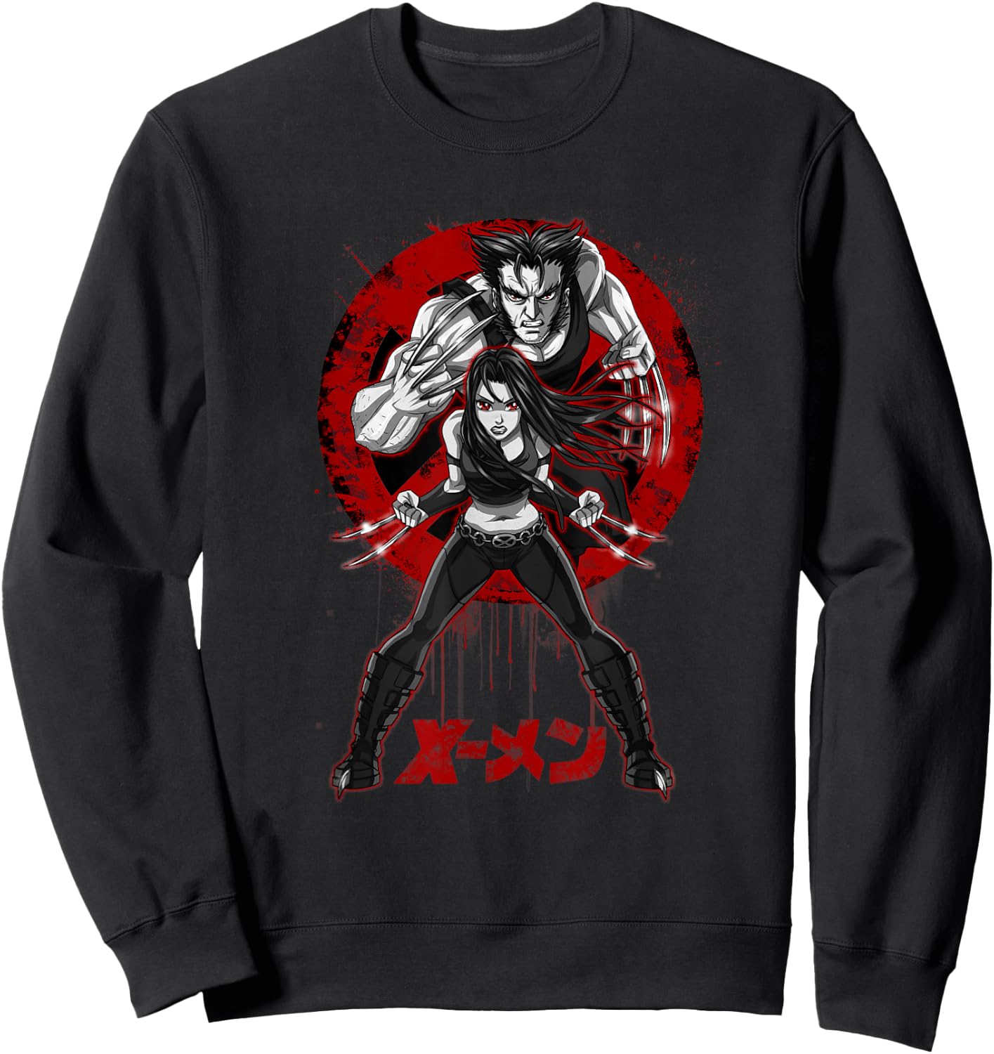 Marvel X-Men X-23 & Wolverine Manga Style Kanji Poster Sweatshirt - Sweatshirt | Black